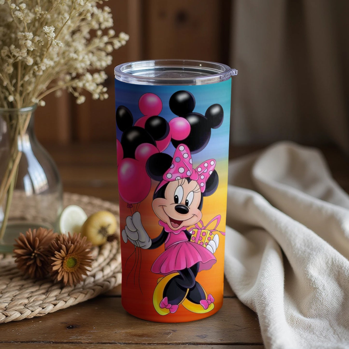 Minnie Mouse Tumbler With Balloons And Gift Design