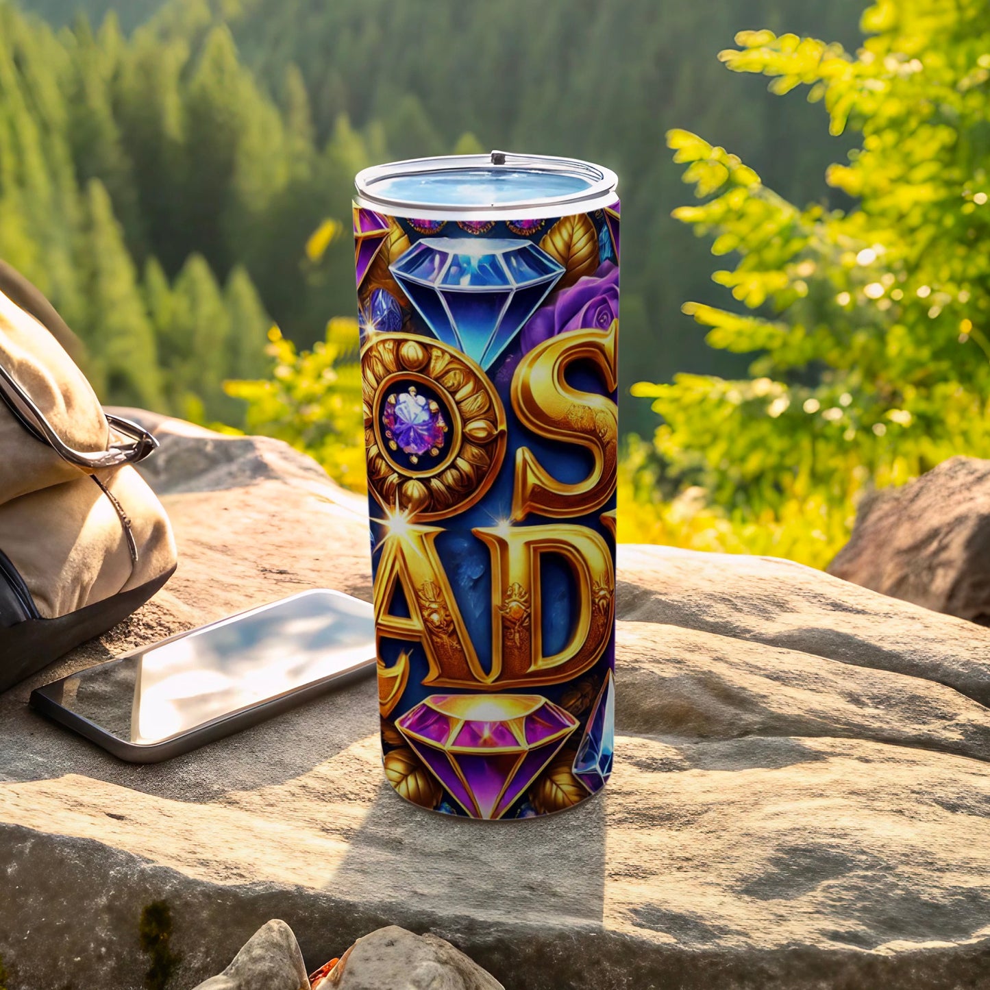 Vibrant Gemstone Design Tumbler with Colorful Accents