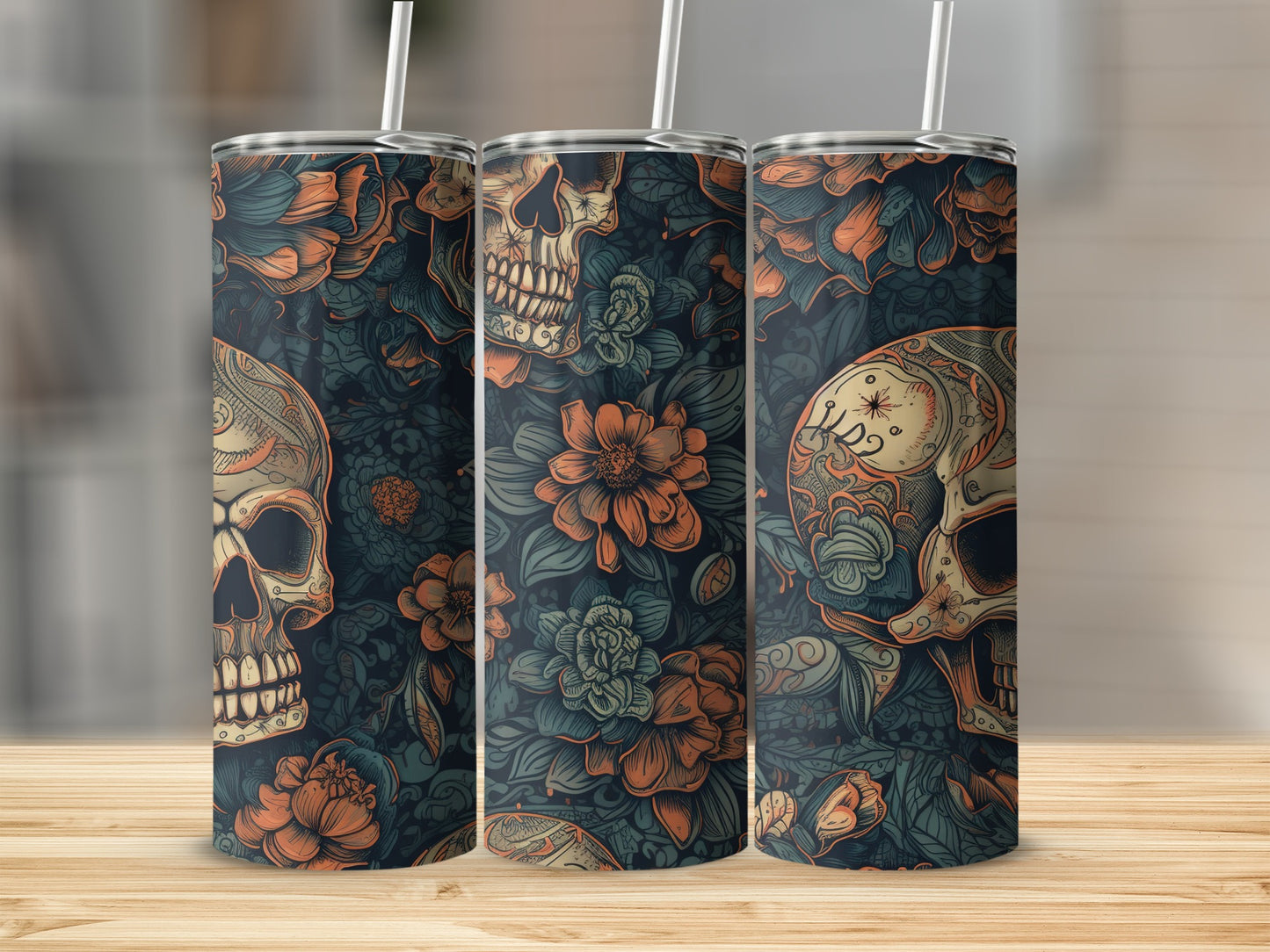Skull and Floral Pattern Tumbler For Unique Looks