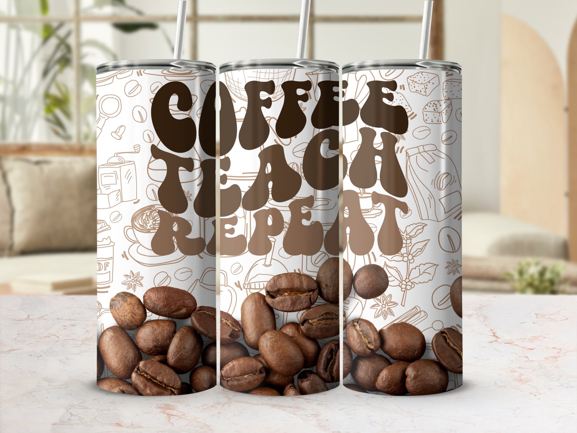 Coffee Teach Repeat Insulated Tumblers Travel Mugs