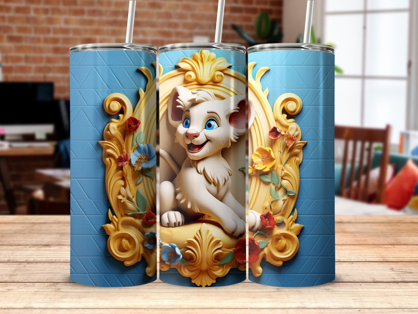 Adorable White Kitten Tall Tumbler with Ornate Frame