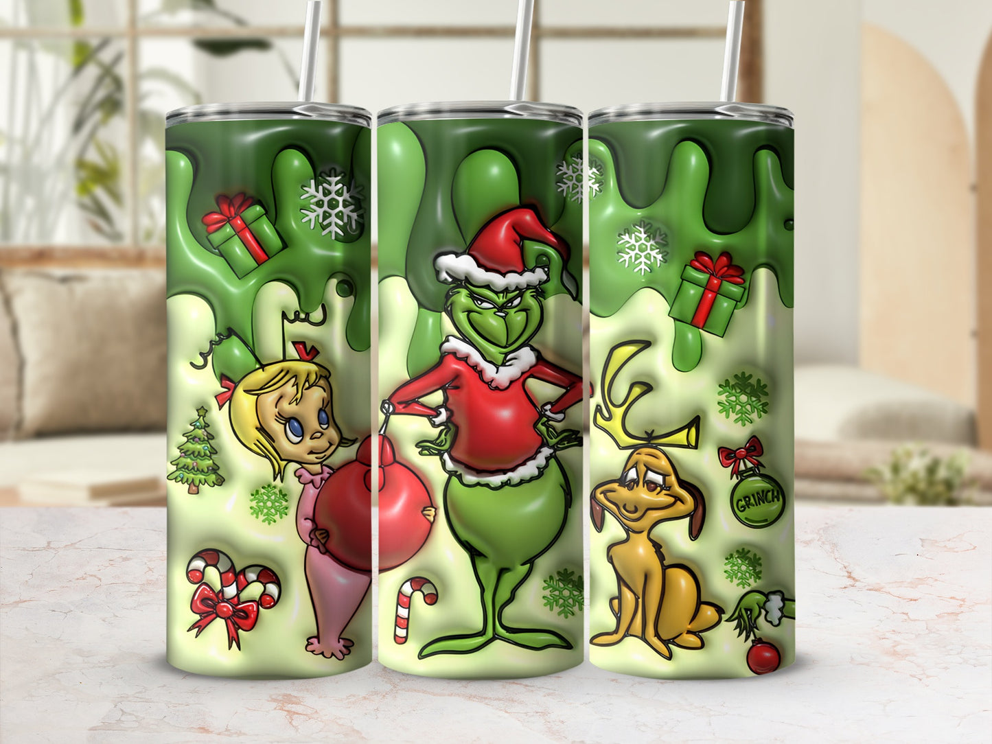 Grinch Christmas Characters Themed Stainless Steel Tumbler