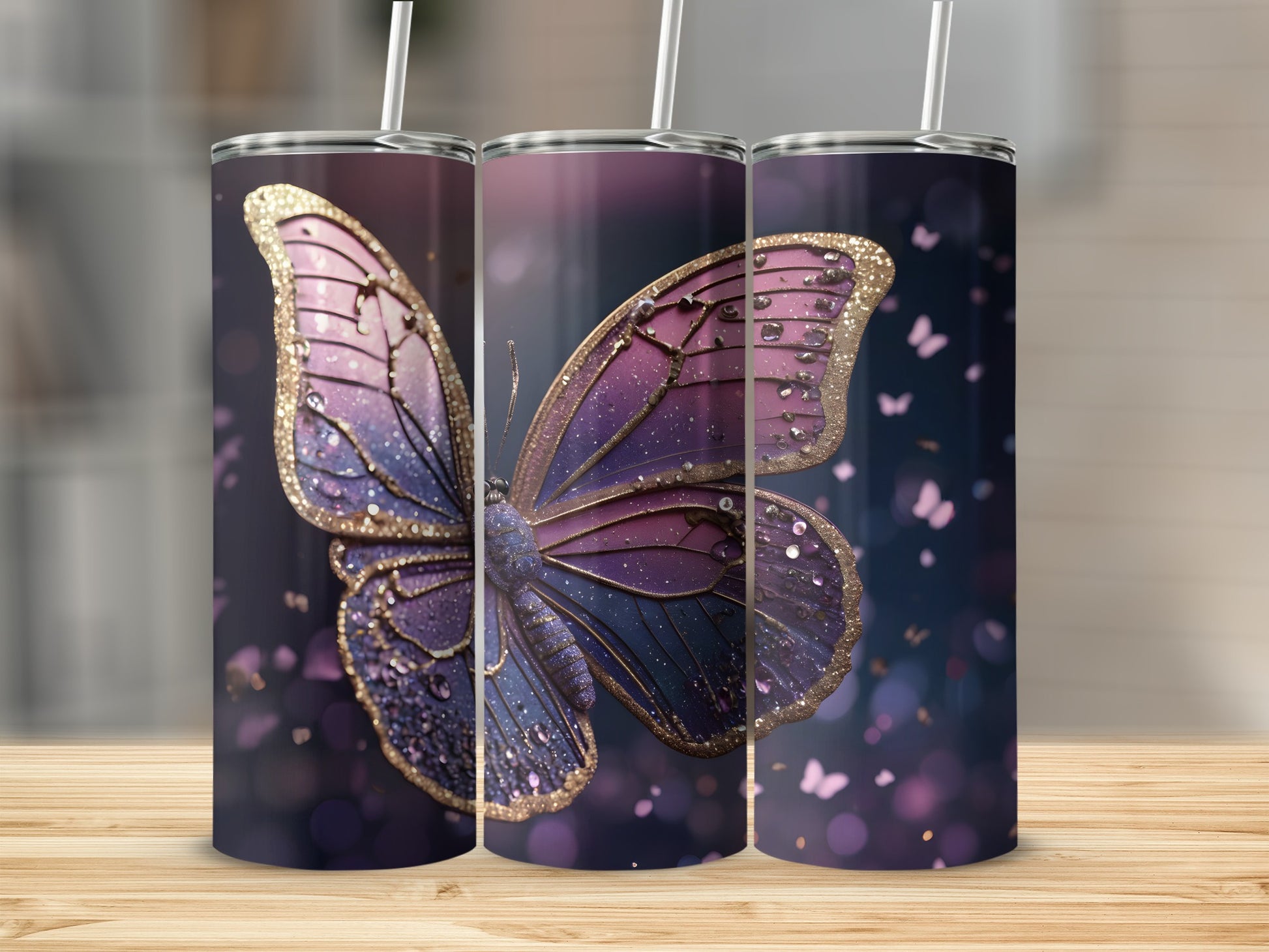 Glitter Butterfly Purple Gold Bokeh Tumbler product type