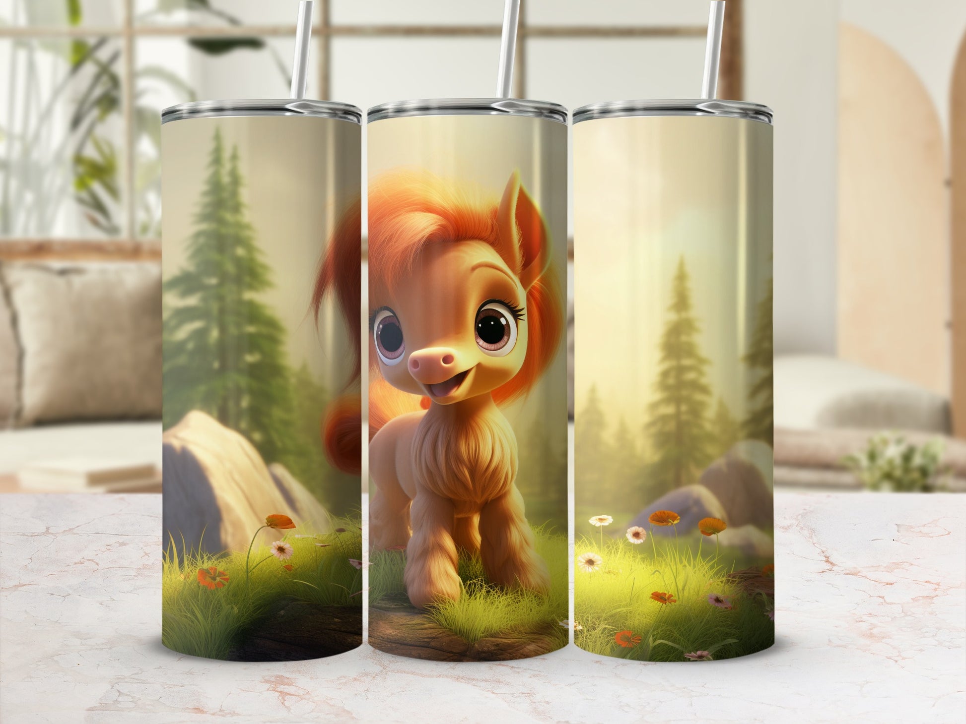 Cute Pony Forest Scene Insulated Tumbler