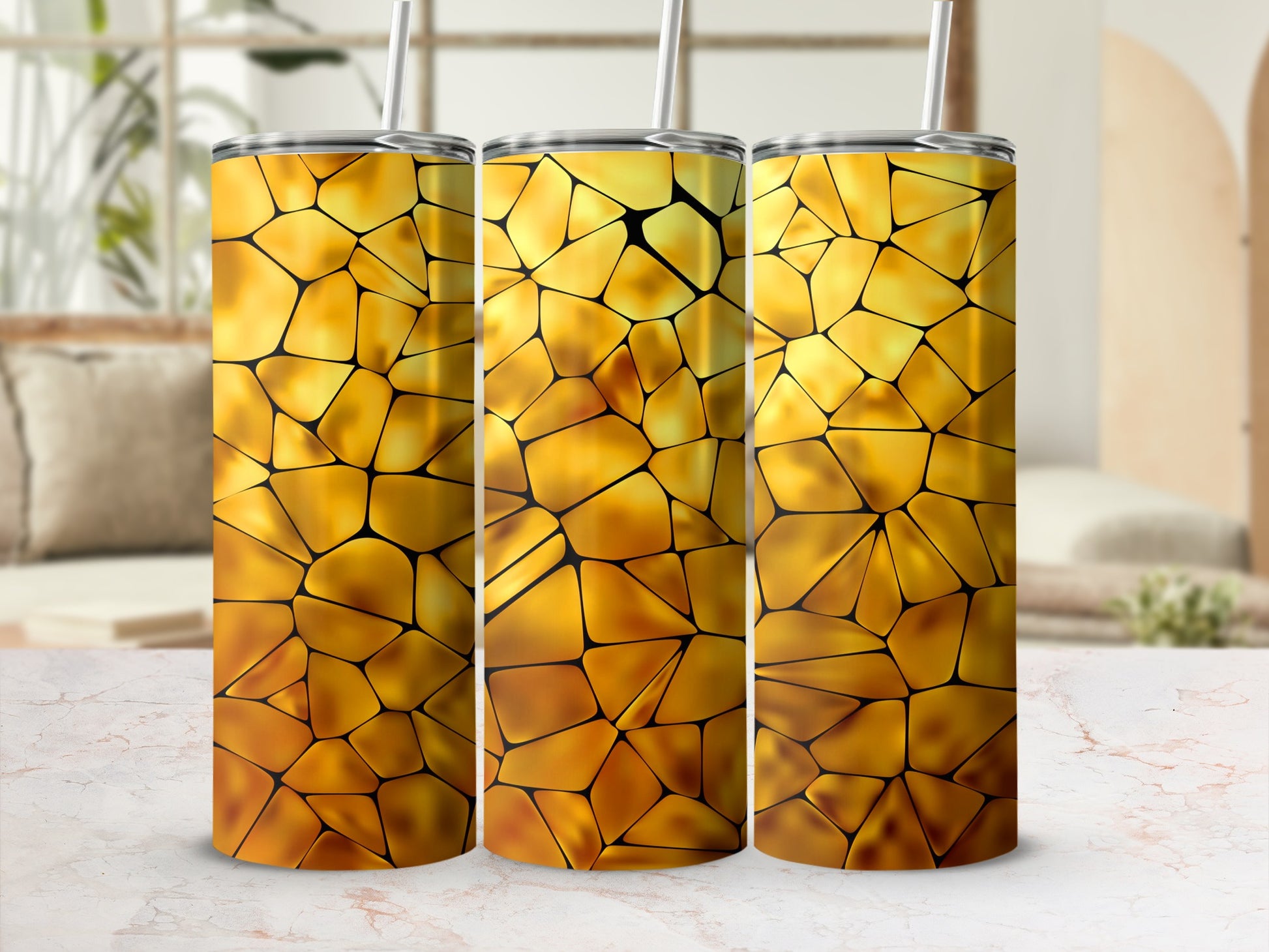 Golden Abstract Geometric Pattern Tumbler product type