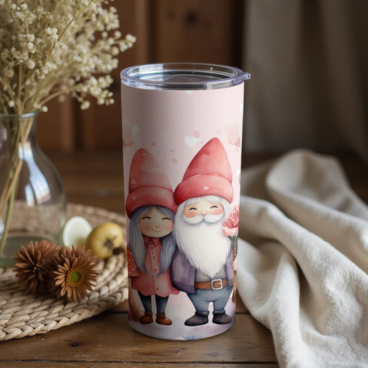 Cute Gnome Couple Design on Travel Tumbler Product