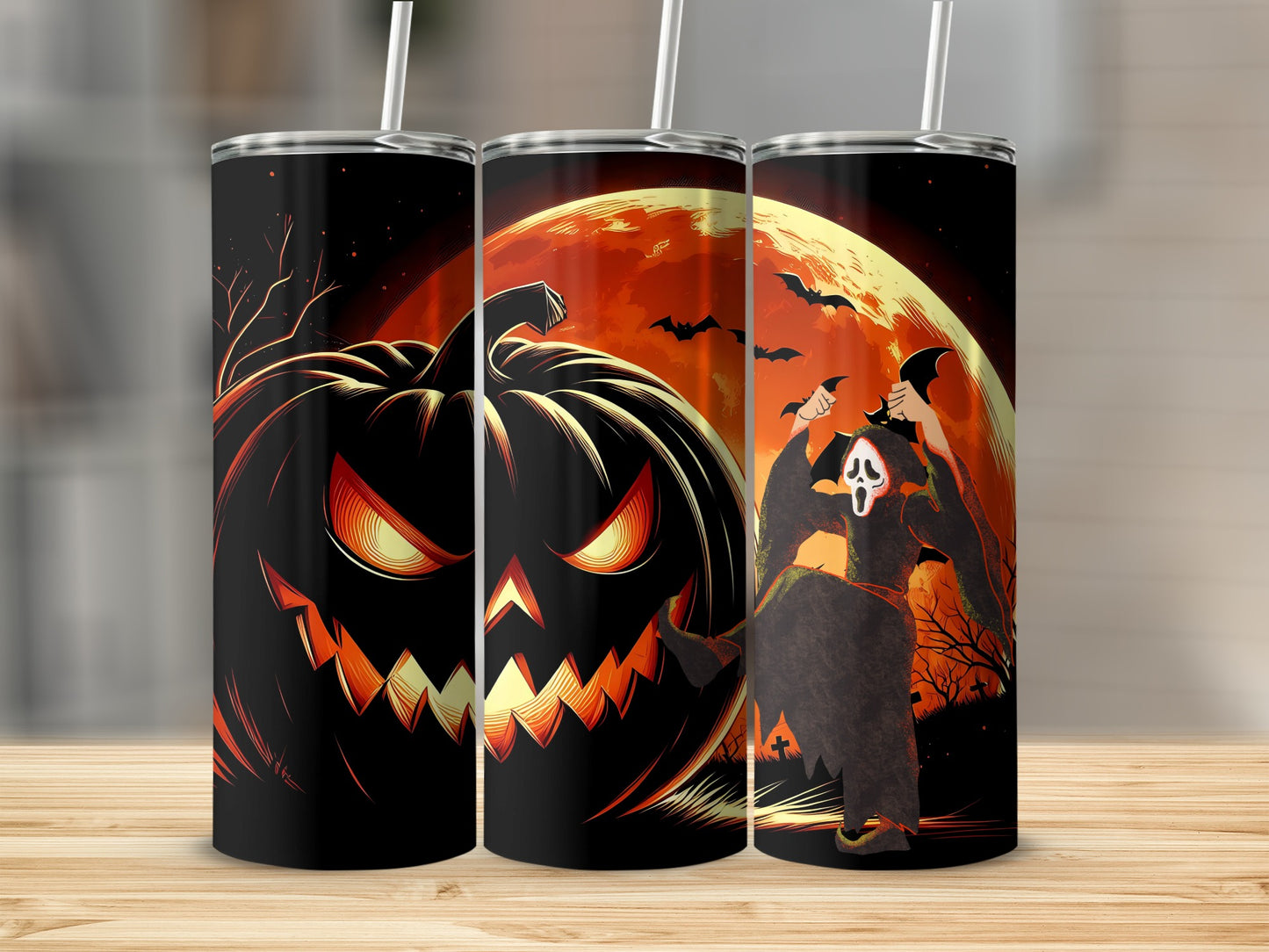 Halloween Pumpkin and Ghost Design Tumbler for Spooky Vibes