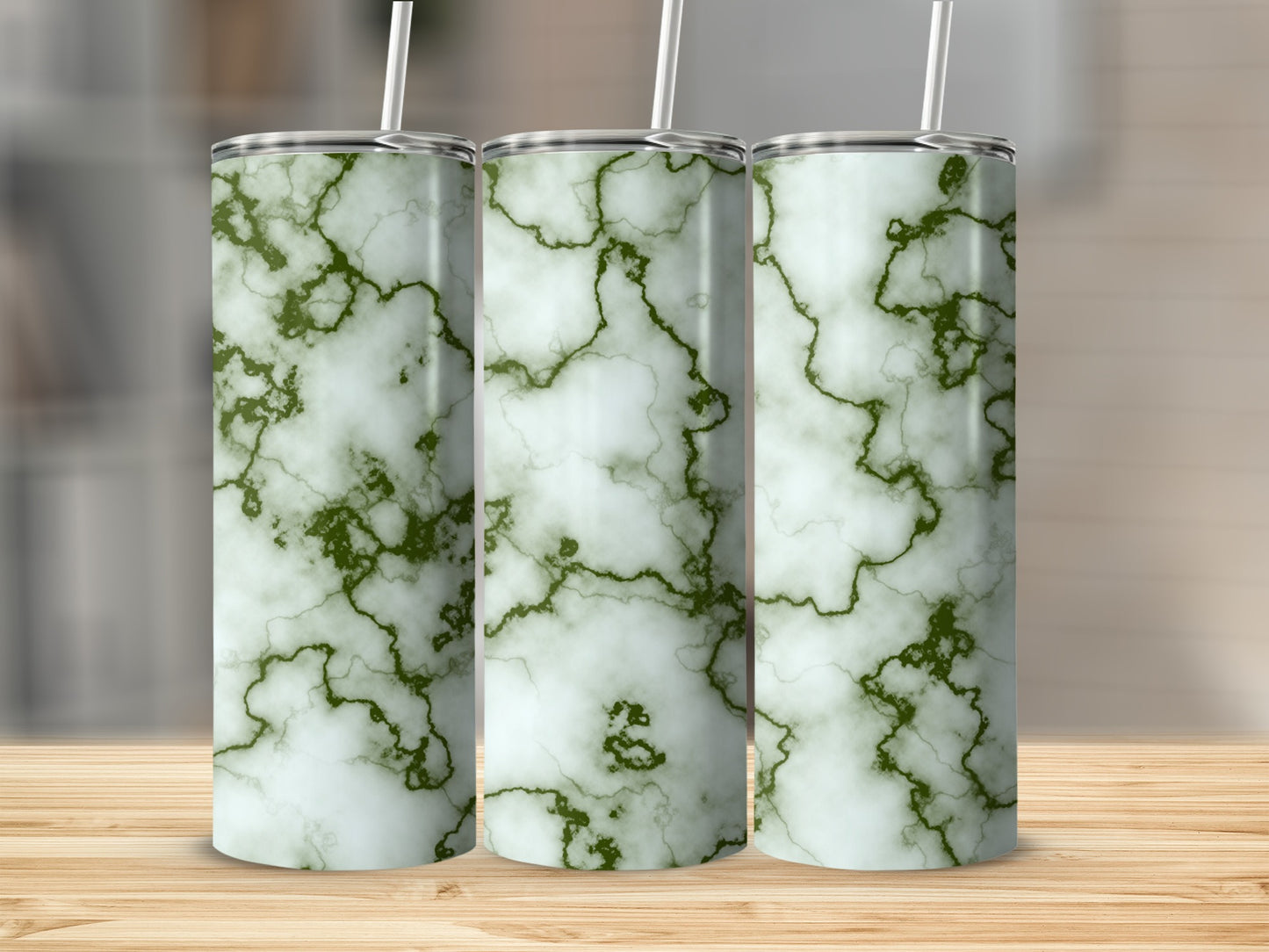 Elegant Marble Design Green Veins and Light Background Tumblers