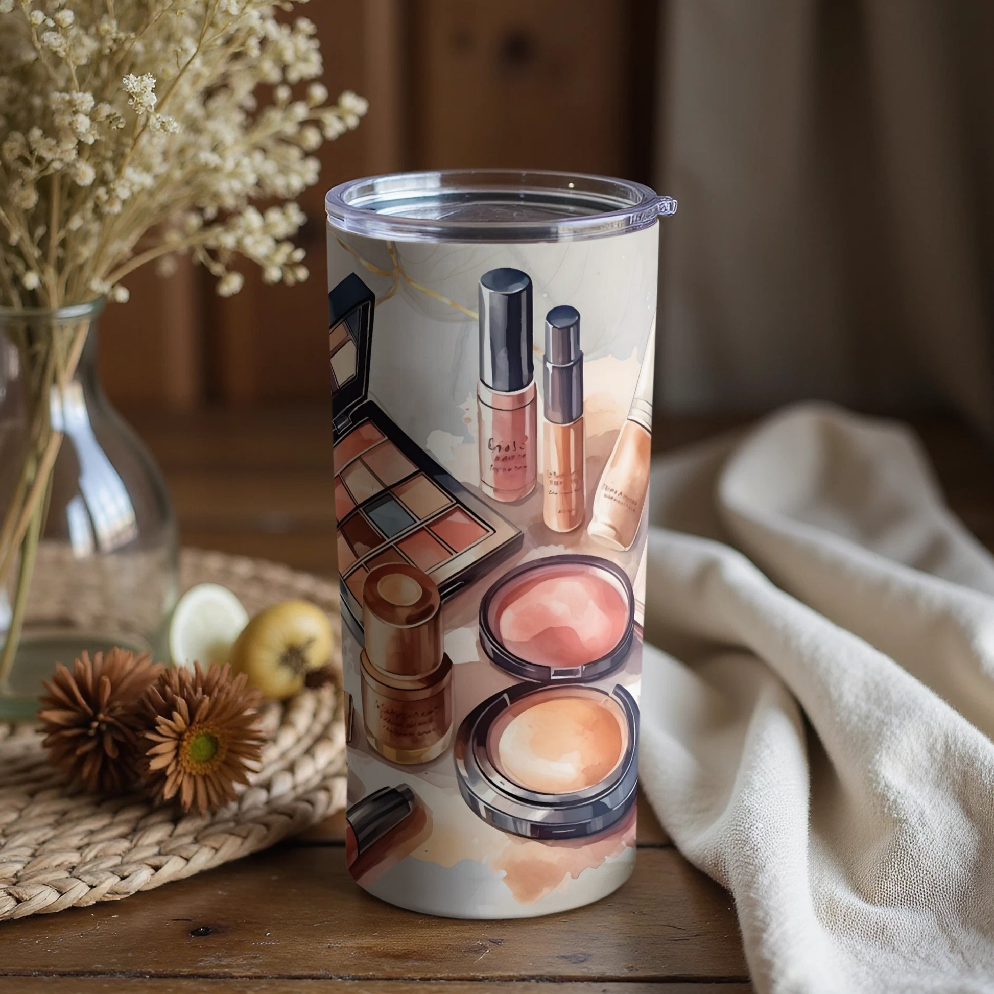 Elegant Makeup Themed Insulated Tumbler for Stylish Drinks