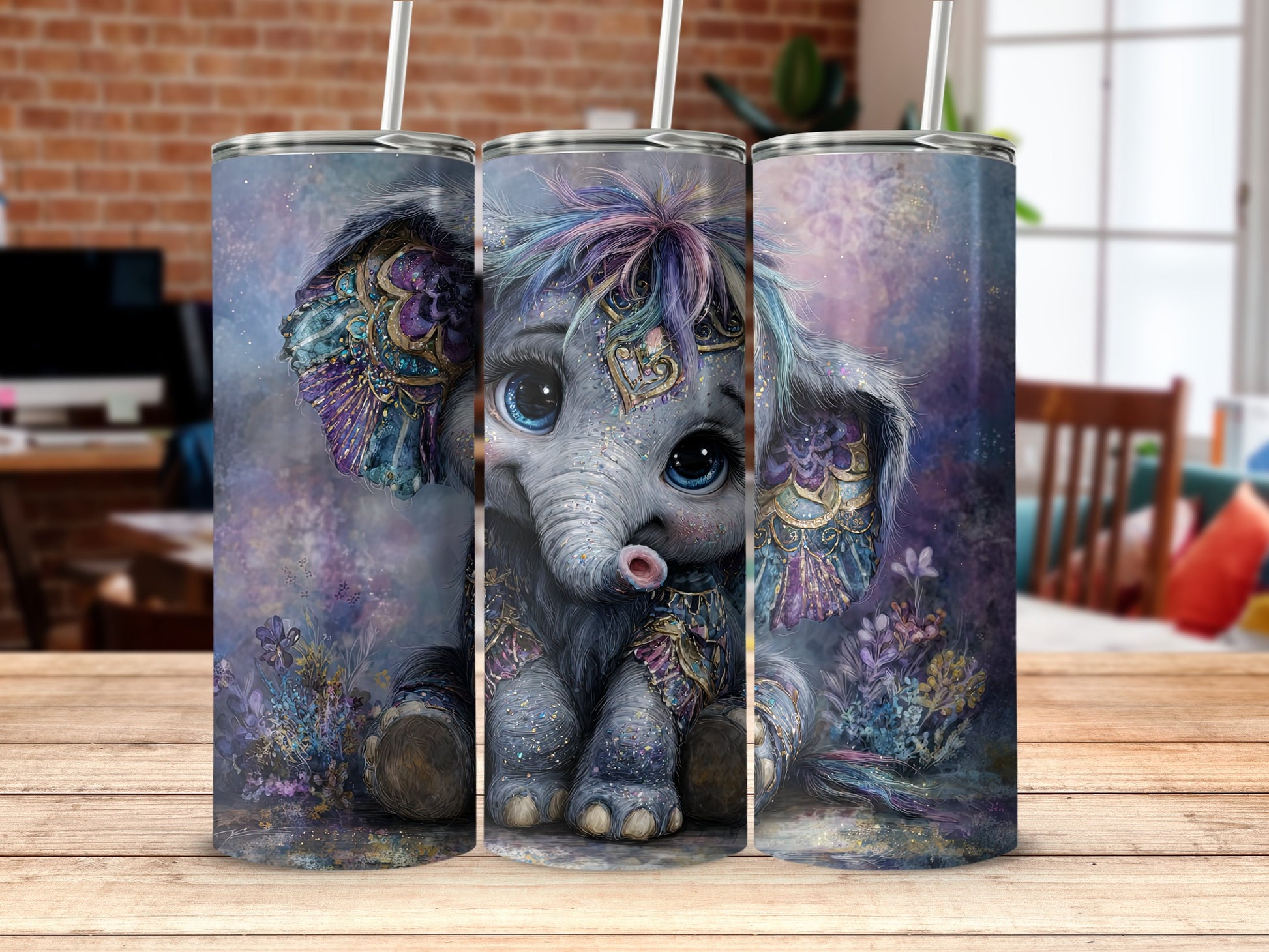 Cute Baby Elephant Tumblers with Colorful Design