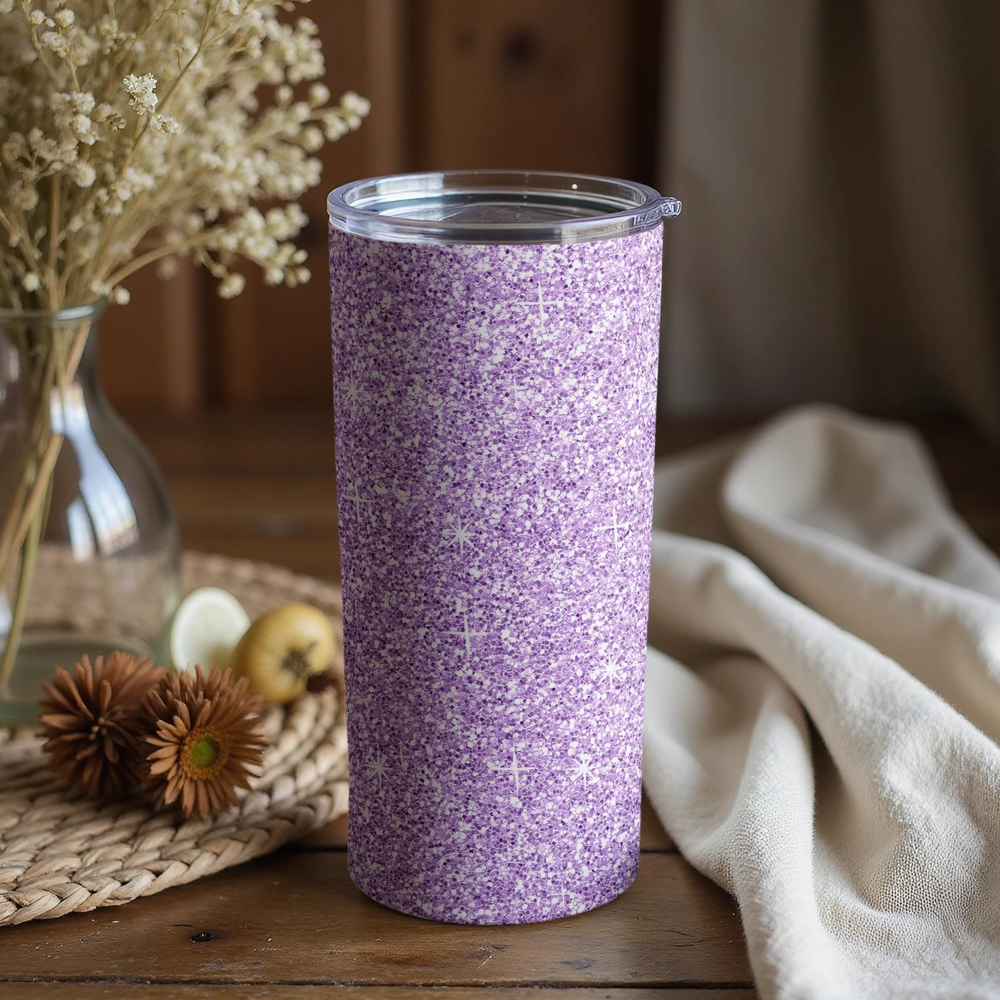 Purple Glitter Design Insulated Tumbler for Beverages