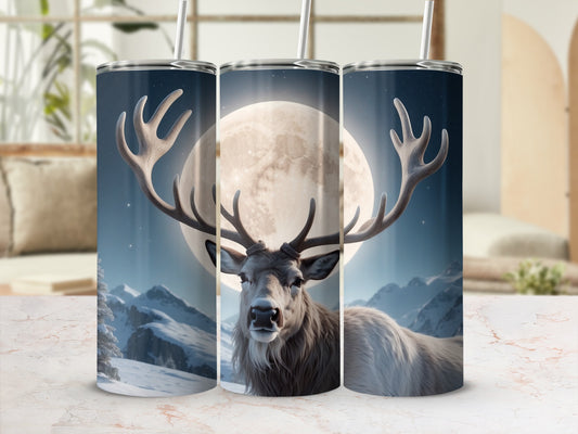 Three tumblers with a reindeer and full moon design.