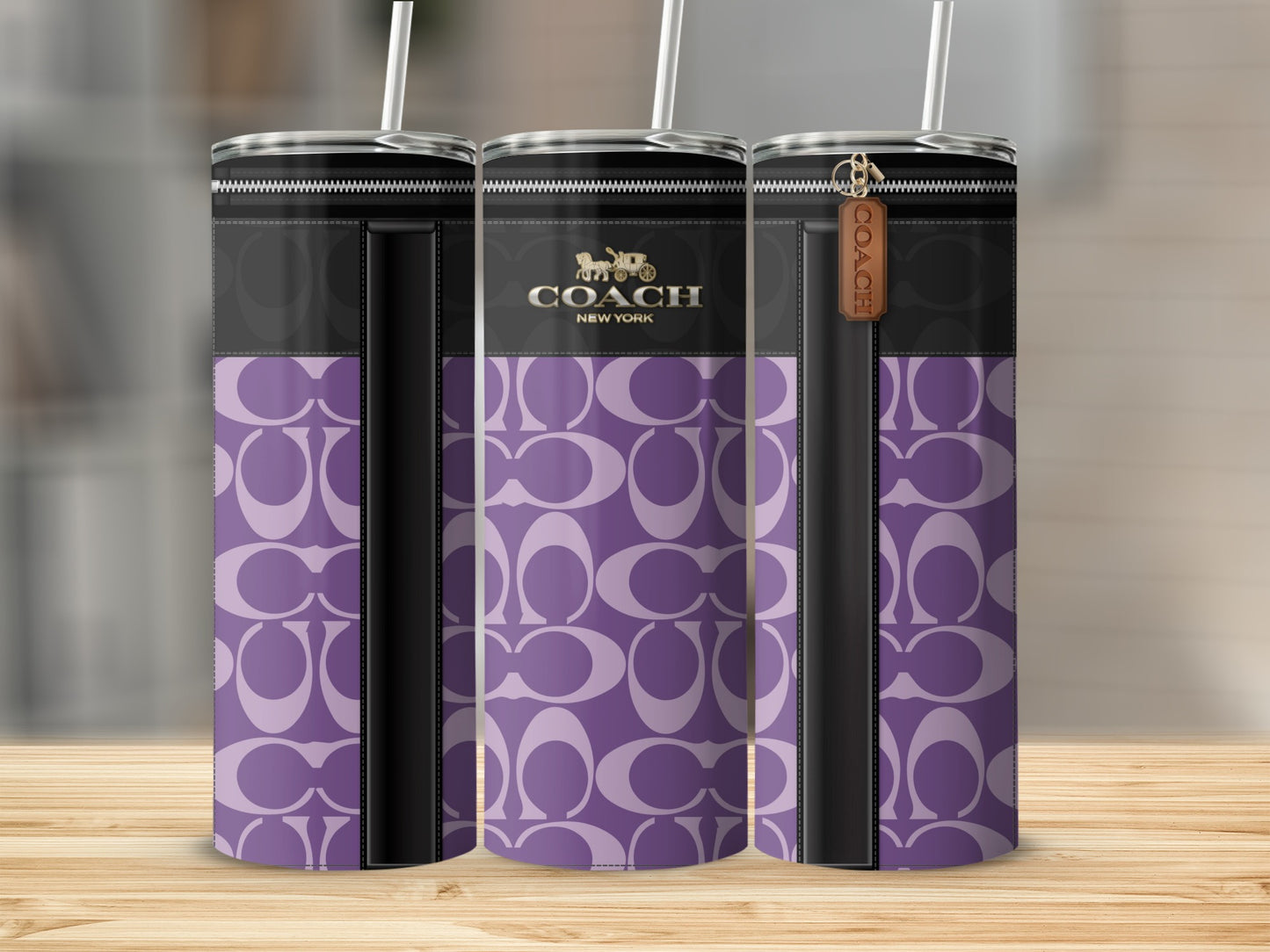 Purple and Black Coach New York Patterned Bottle