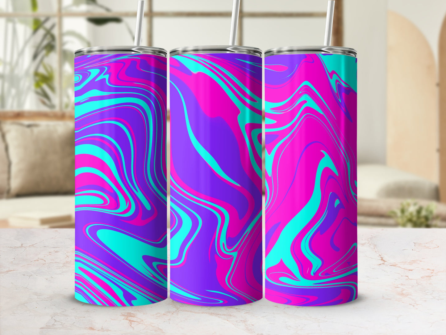 Bright Neon Psychedelic Pattern Stainless Steel Tumbler