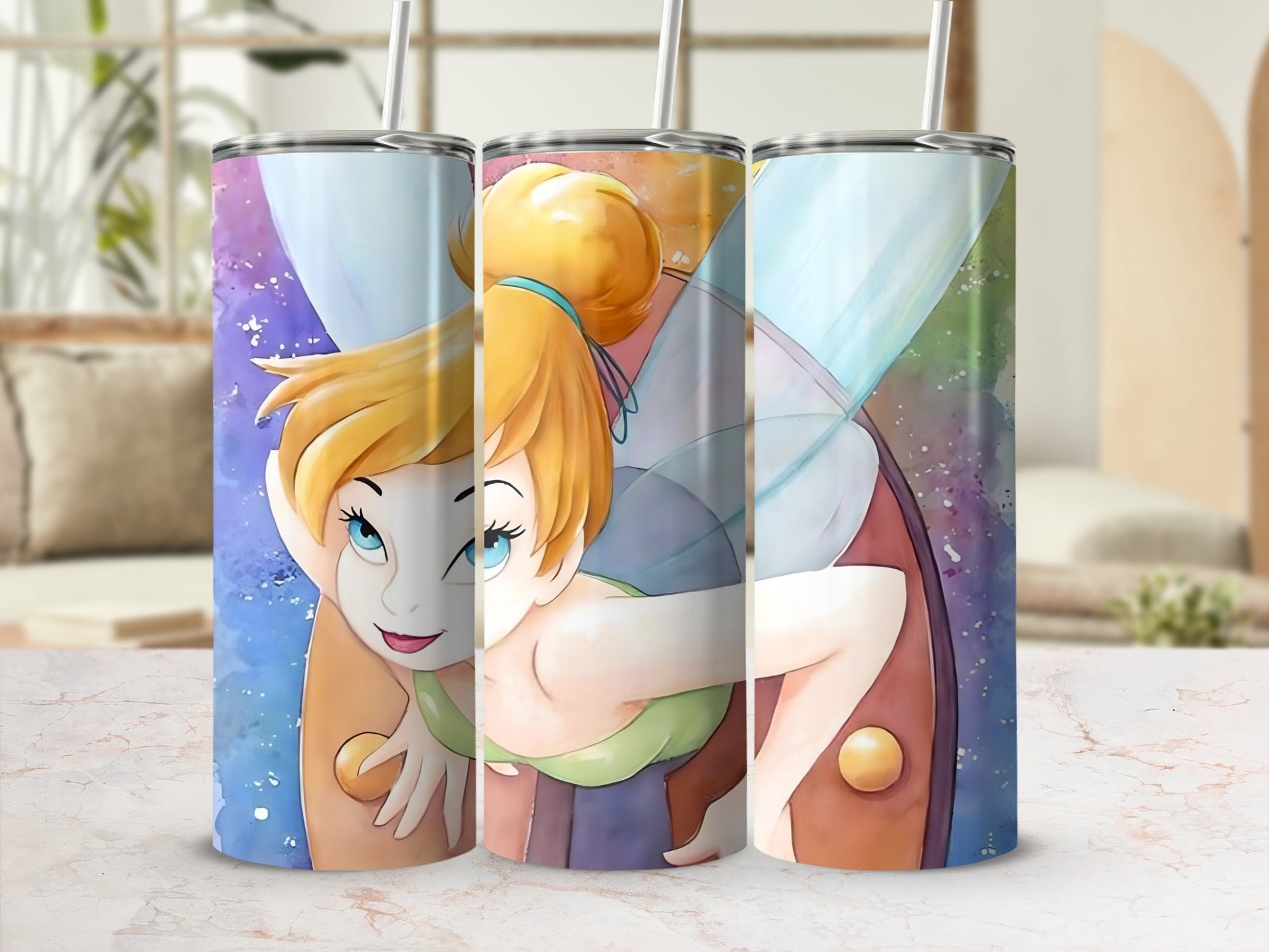 Colorful Fairy Illustration Tumbler with Straw