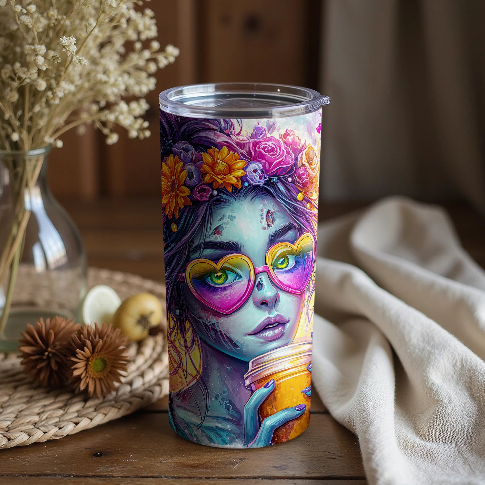 Vibrant colorful design insulated travel tumbler