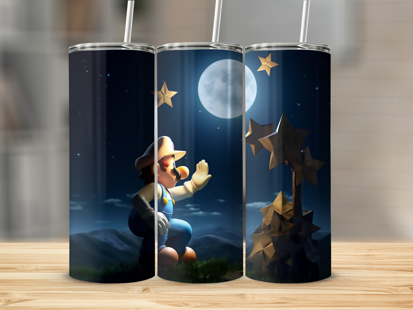 Night Sky Scene Tumbler with Stars and Characters