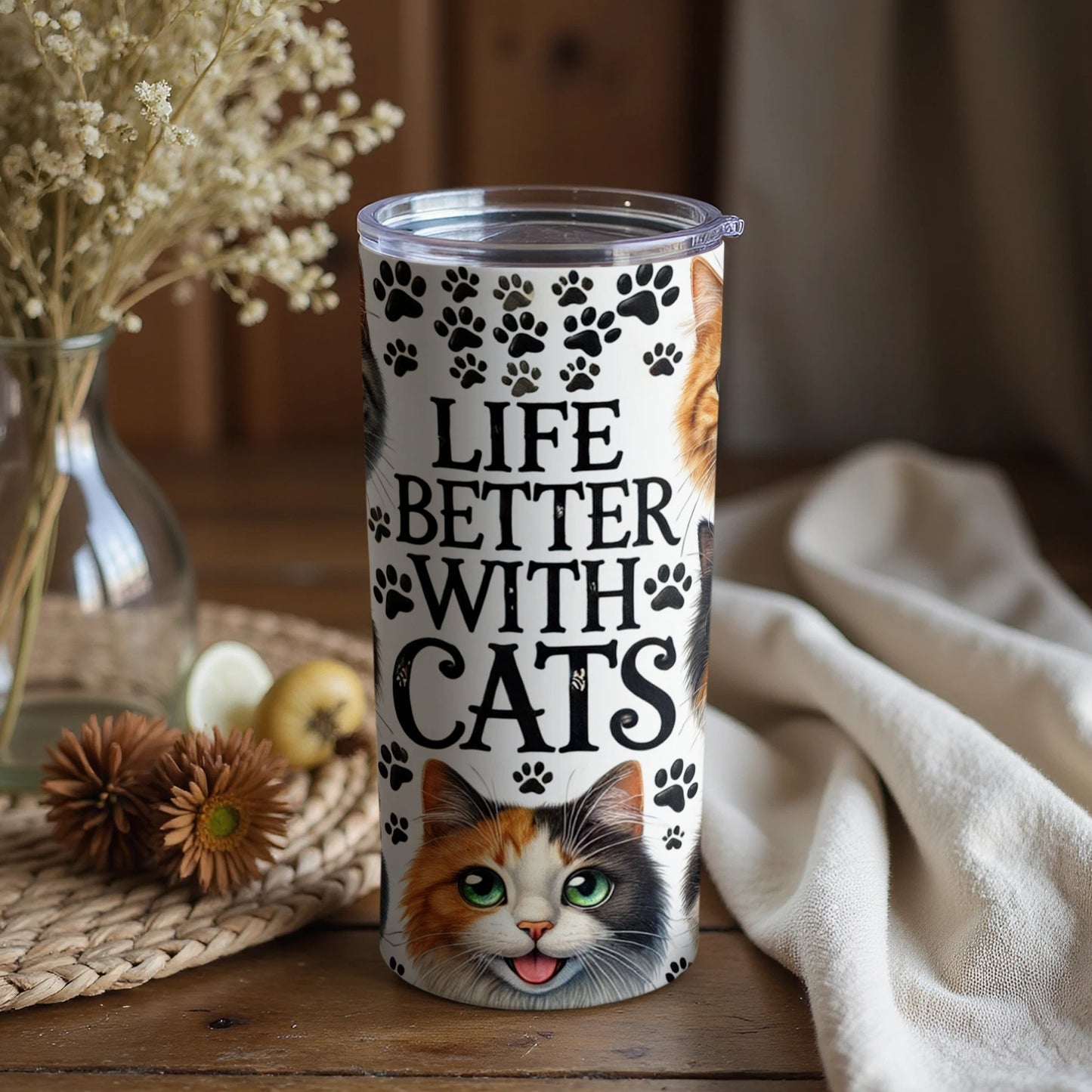 Life Better With Cats Quote Mug Tumbler Cup