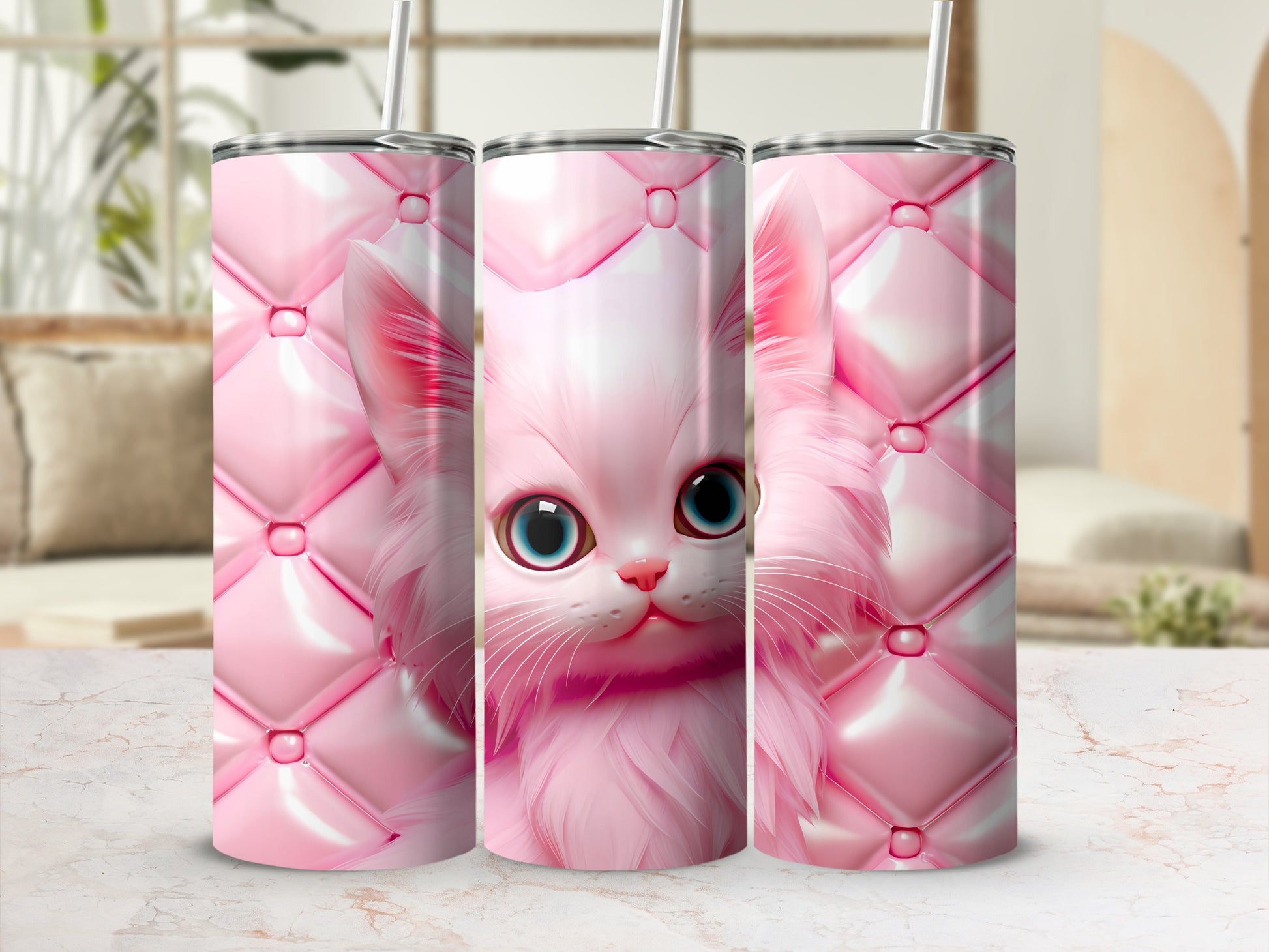 Pink Fluffy Kitten Blue Eyes Tufted Pattern Tumbler product type