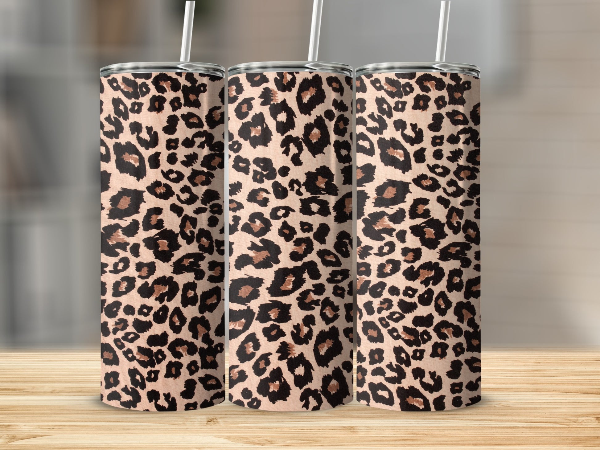 Leopard Print Tumbler with Straw Travel Mug Gift