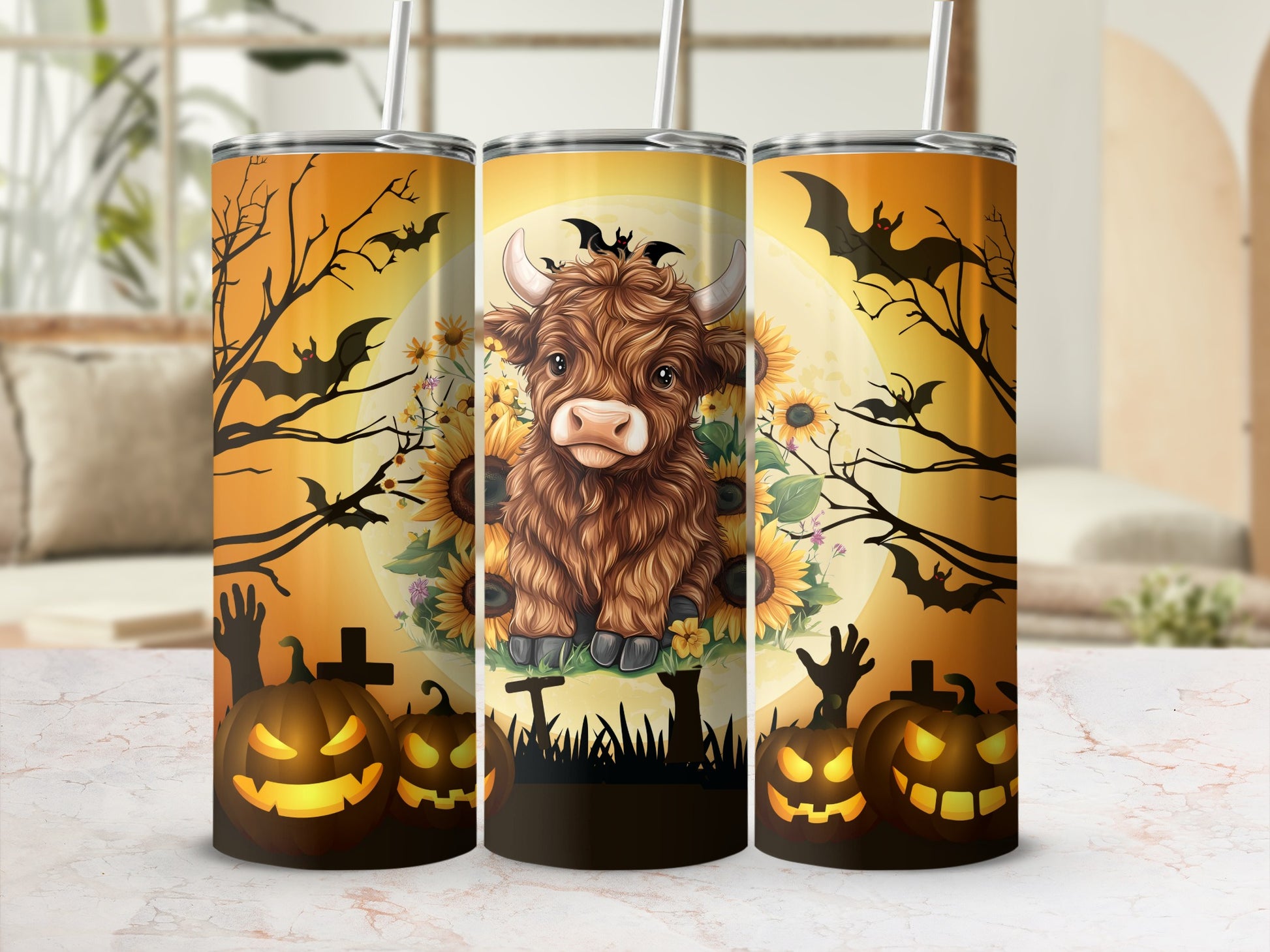 Halloween Highland Cow Theme Tumbler for Spooky Seasons