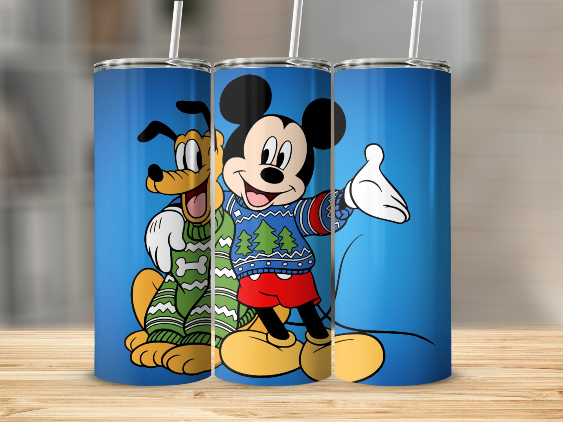 Mickey and Pluto Festive Design Tumbler for Holiday Cheer