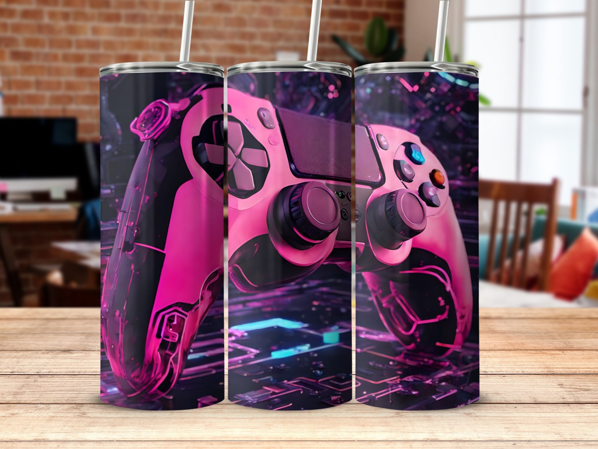 Vibrant Pink Gamepad Design Stainless Tumbler