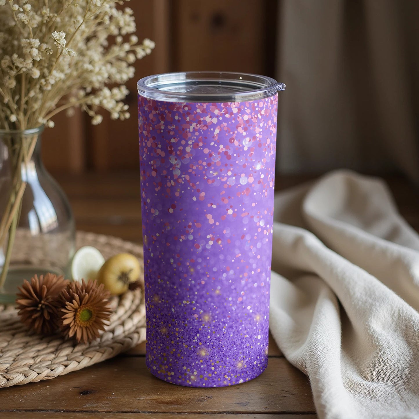 Glittery Purple Confetti Sparkle Tumbler