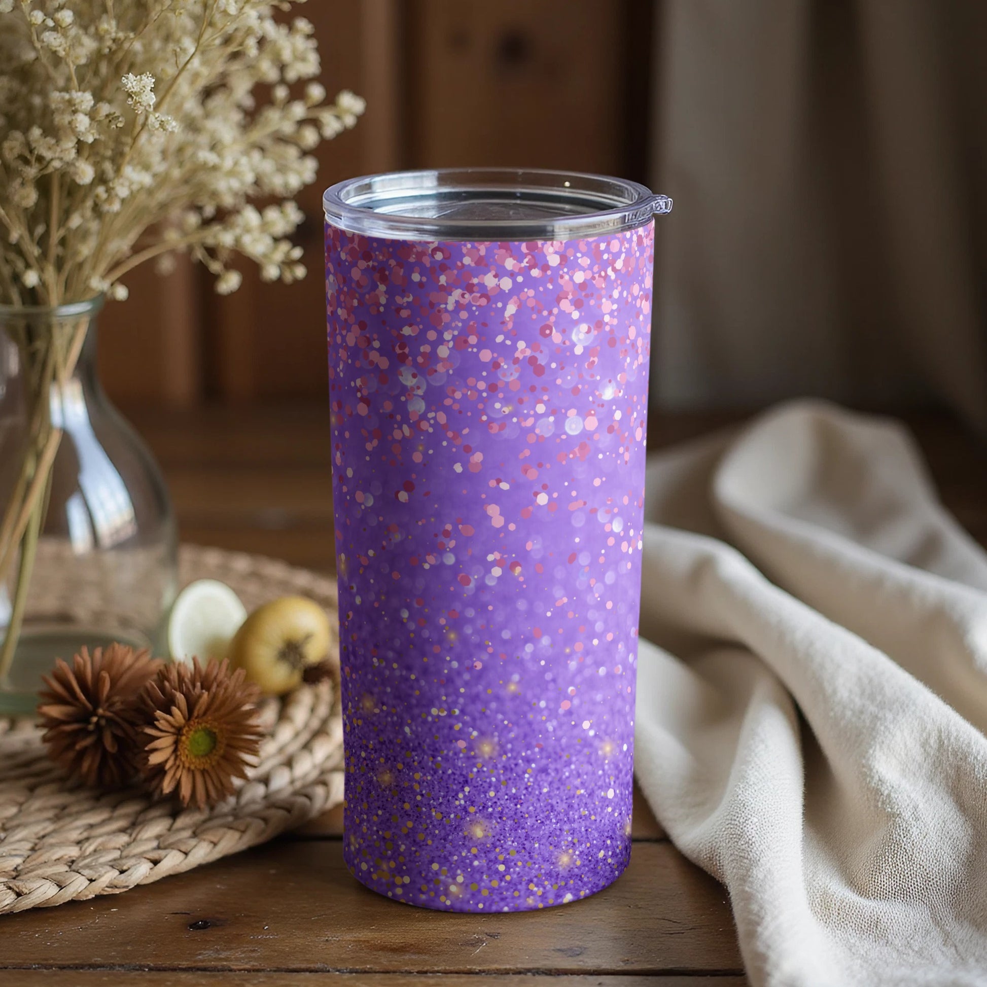 Glittery Purple Confetti Sparkle Tumbler