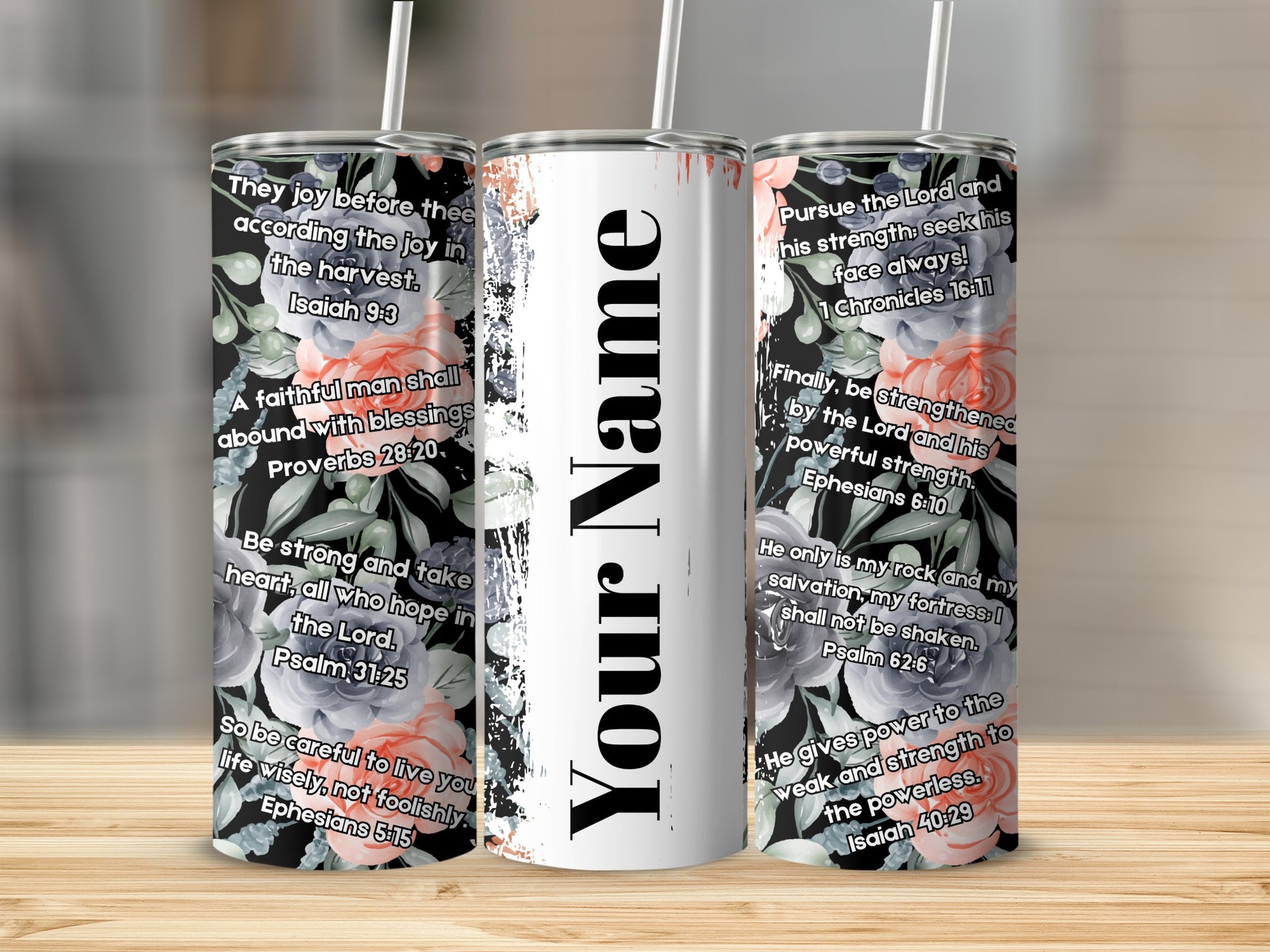 Personalized Bible Verses Floral Design Tumbler