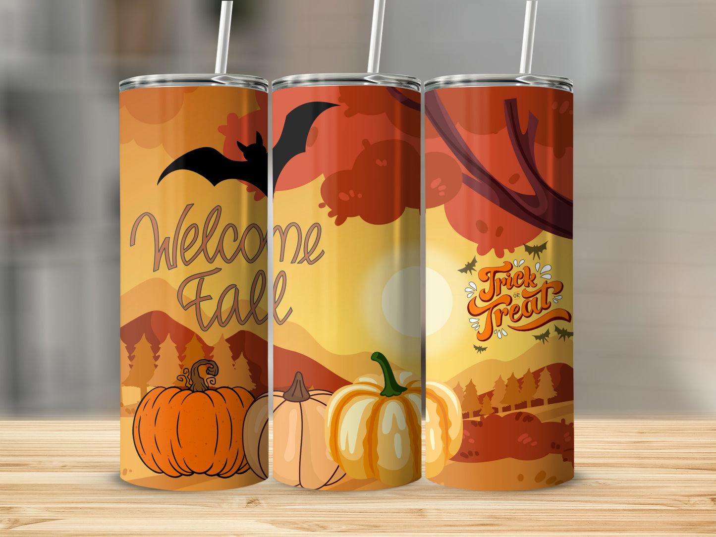 Welcome Fall Trick or Treat Halloween Tumbler Cup