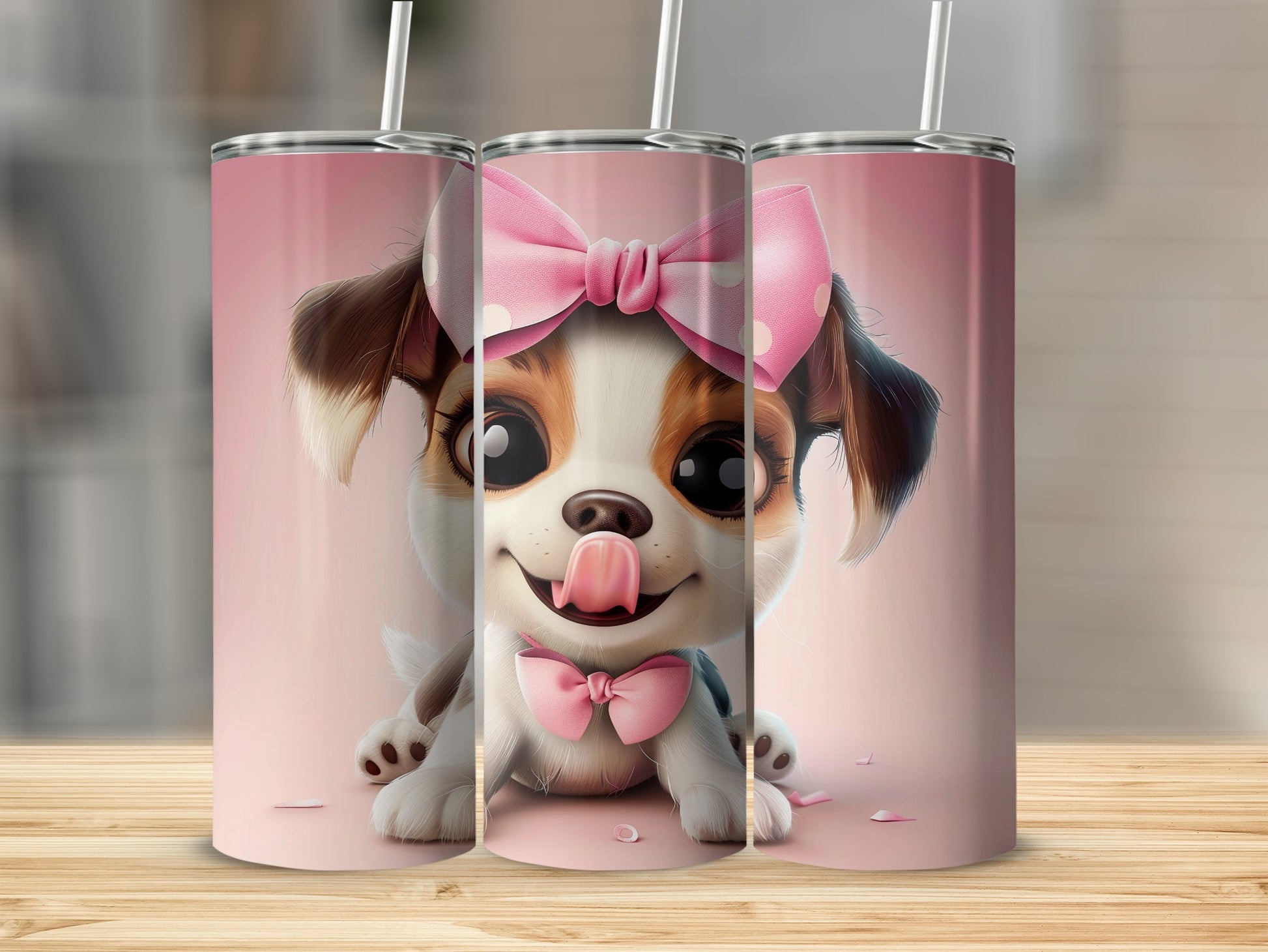 Cute Puppy Pink Bow Polka Dot Licking Nose product type