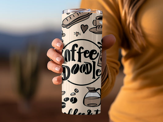 Stylish Coffee Doodle Design Insulated Tumbler