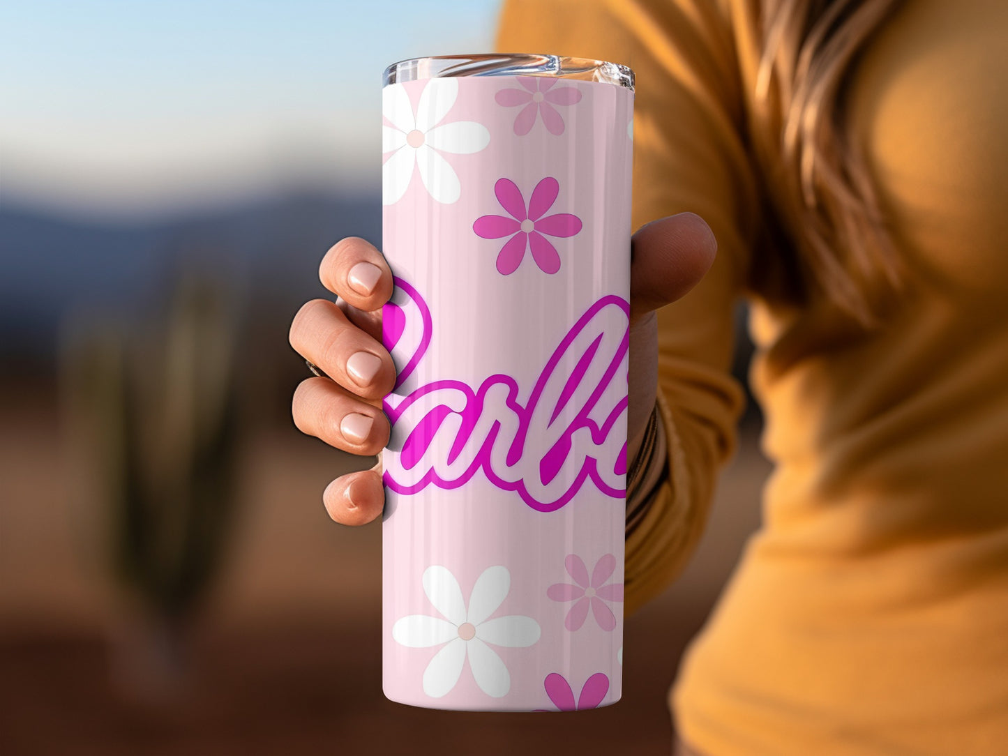 Barbie Word Pink Floral Background Cute Gift Tumblers