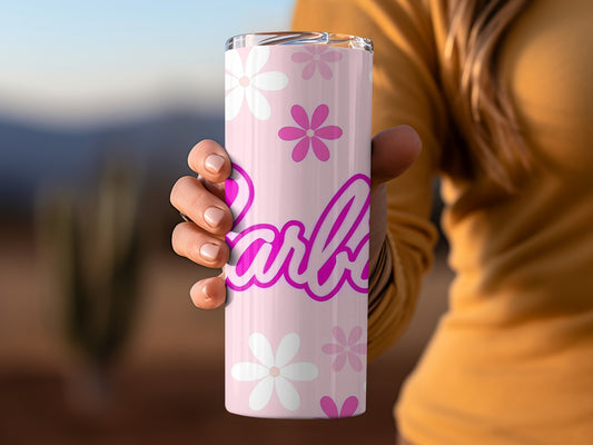 Barbie Word Pink Floral Background Cute Gift Tumblers