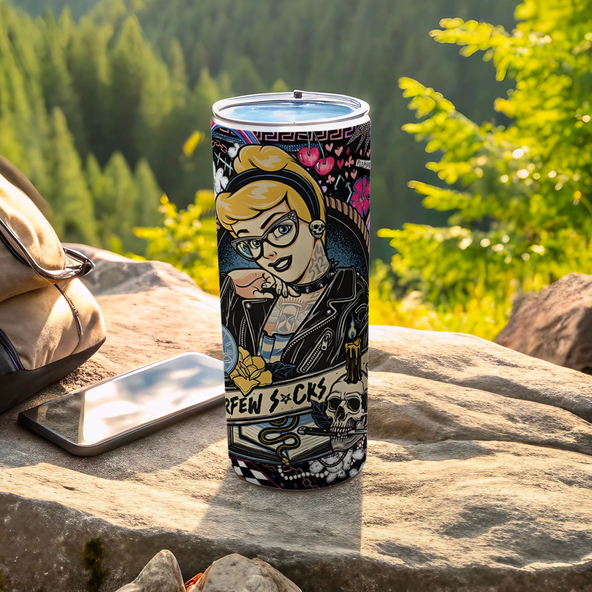 Stylish Punk Art Design Tumbler with Vibrant Graphics