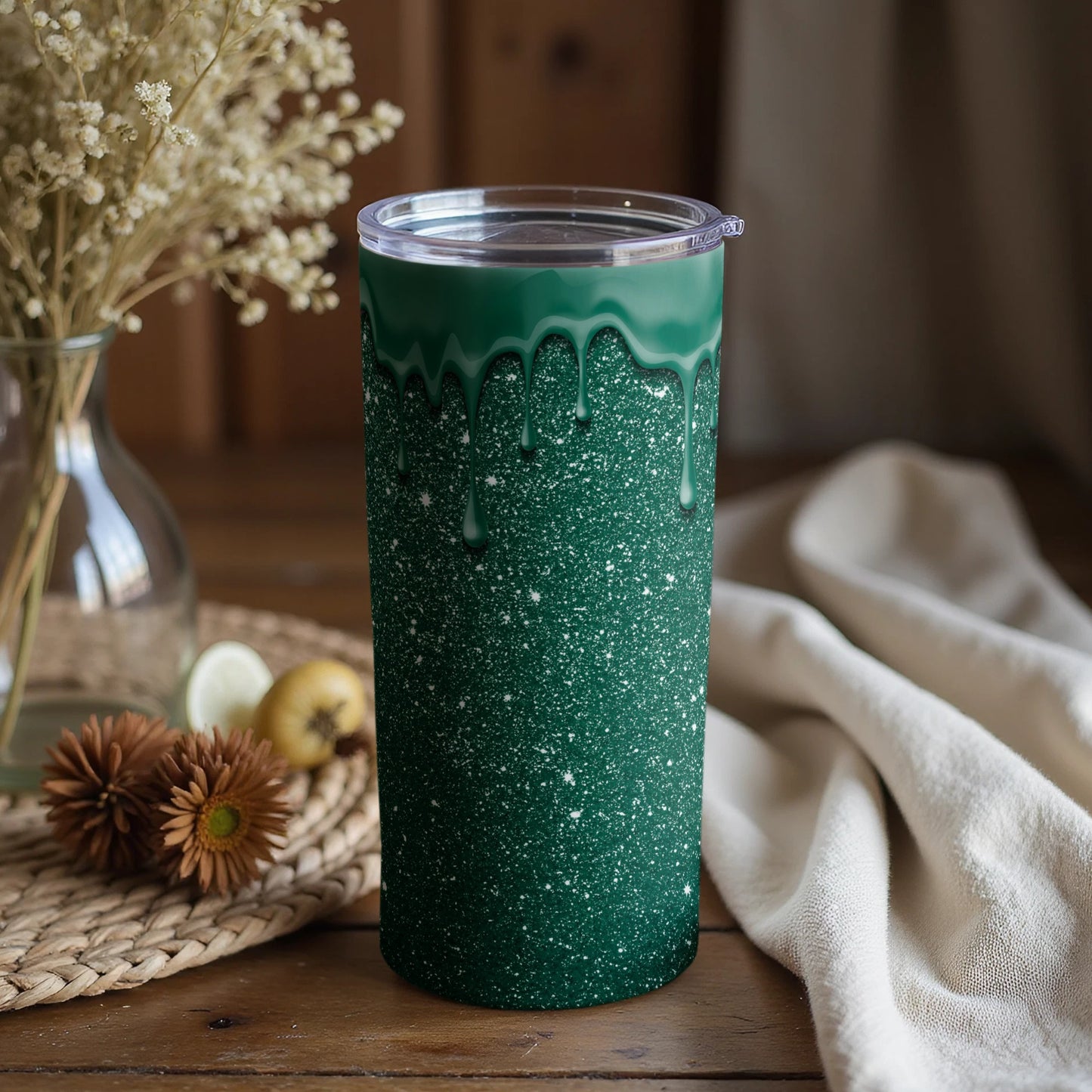 Glitter Green Dripping Design Tumbler for Daily Use