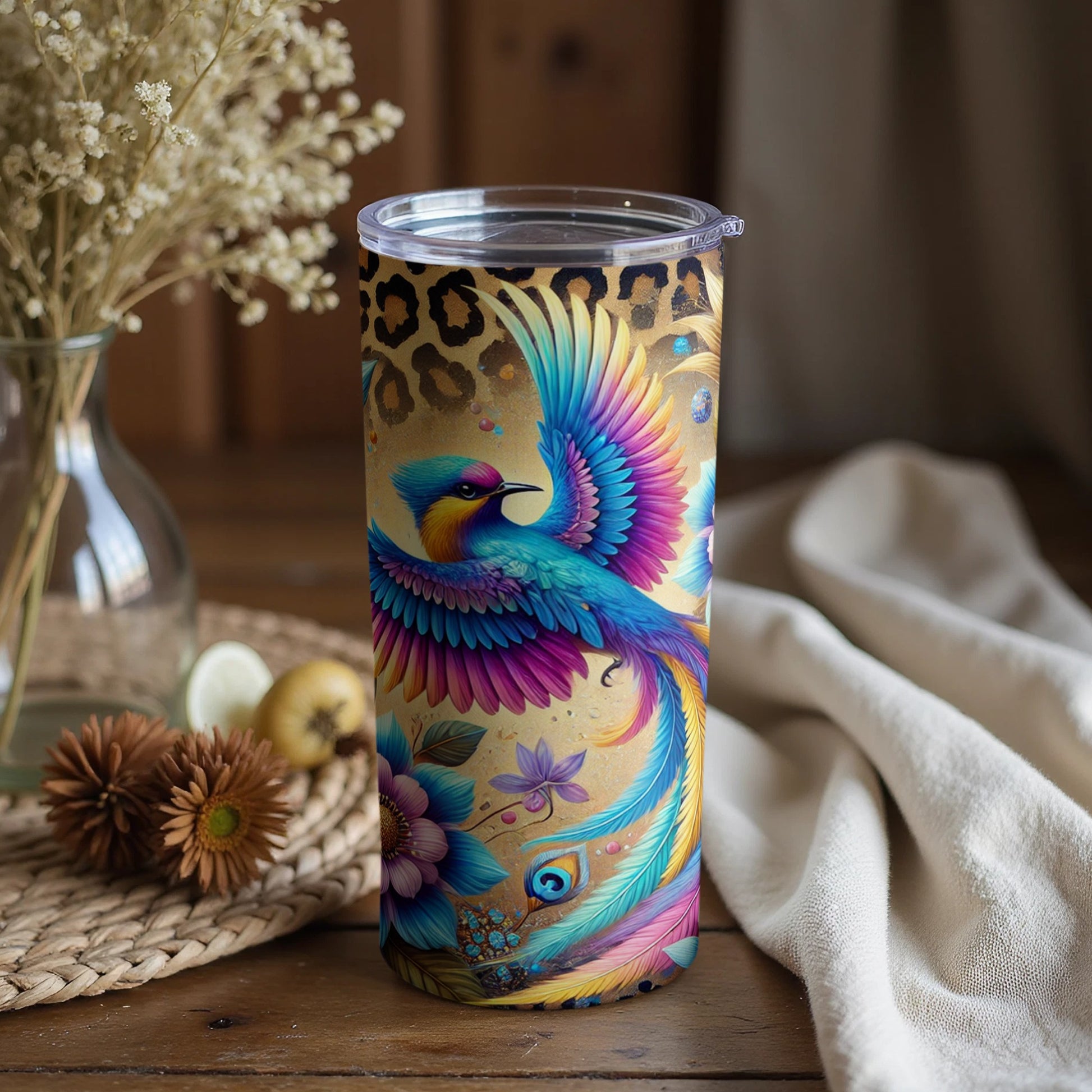 Vibrant Hummingbird and Leopard Tumbler Product