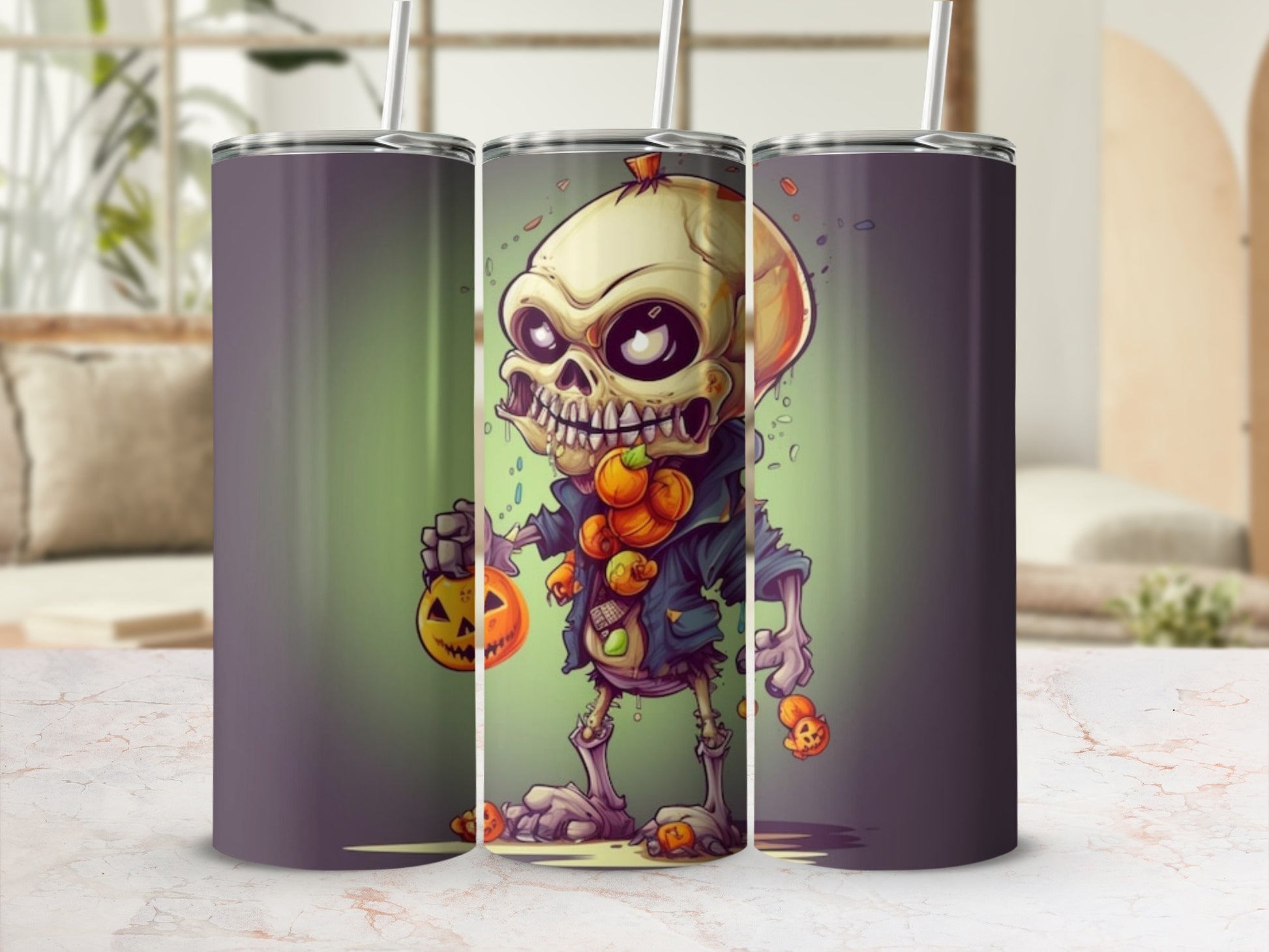 Halloween Skeleton with Pumpkin Decor Design Tumbler