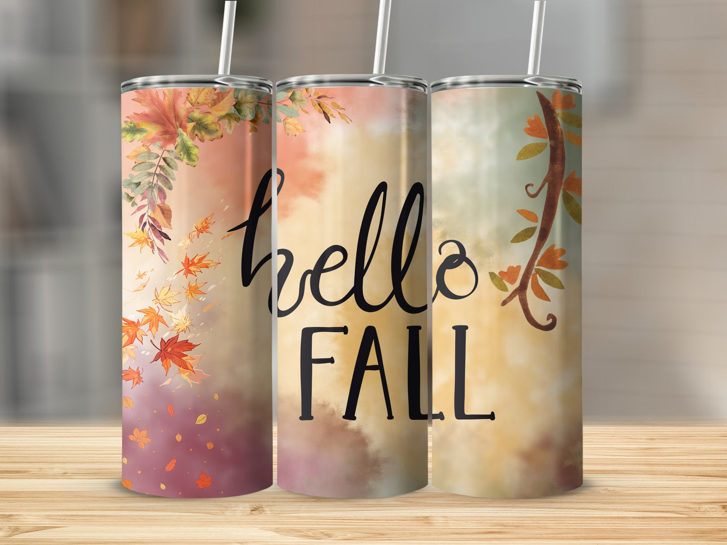 Hello Fall Autumn Leaves Insulated Tumbler Cup