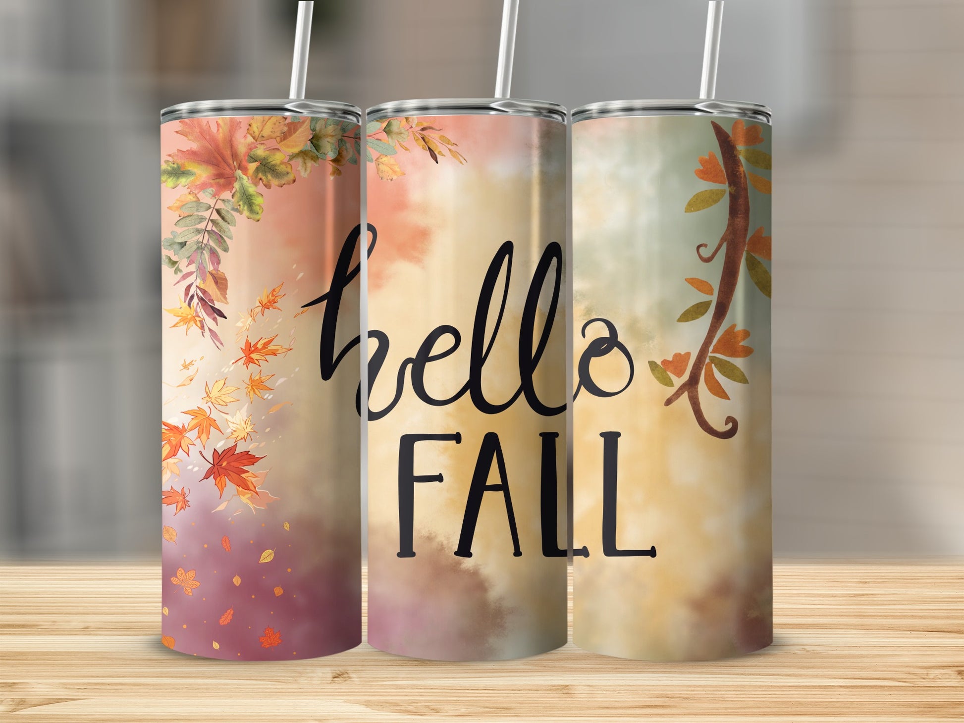 Hello Fall Autumn Leaves Insulated Tumbler Cup