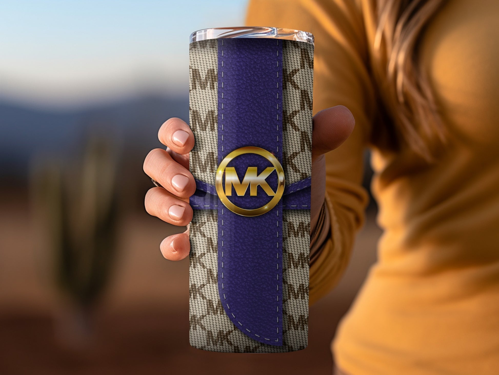 Stylish Designer Purple and Beige Patterned Tumbler