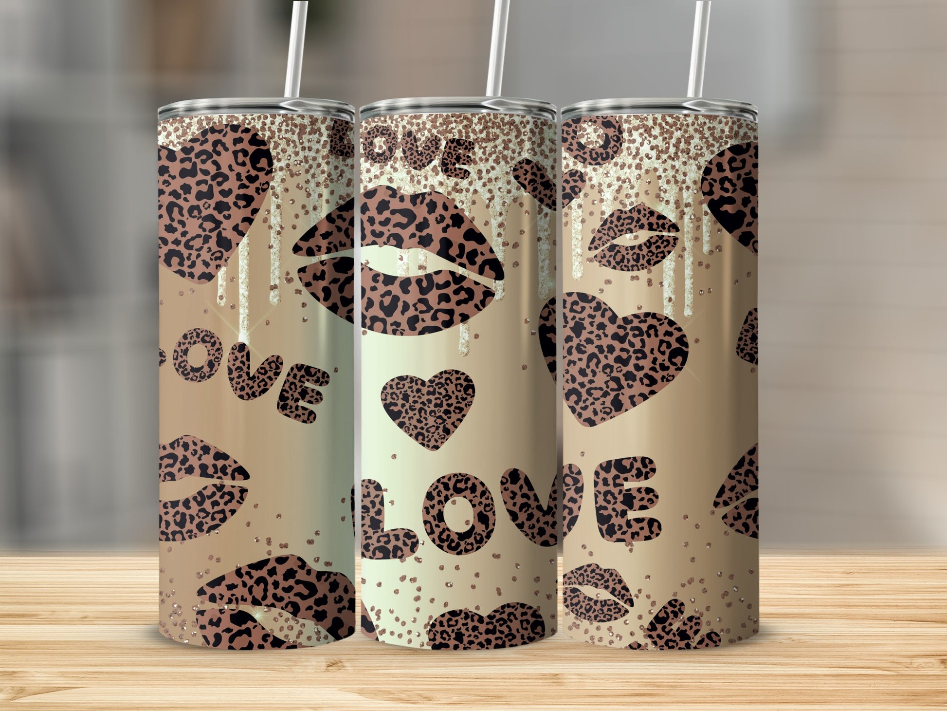 Leopard Print Love and Lips Insulated Tumbler Cup