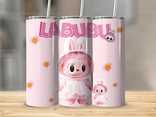 Cute Pink Labubu Bunny Tumbler with Floral Design