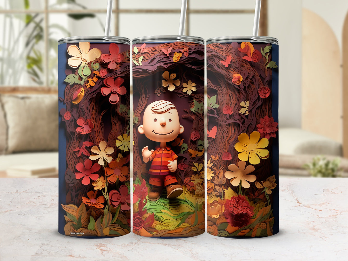 Colorful Cartoon Character in Floral Forest Tumbler