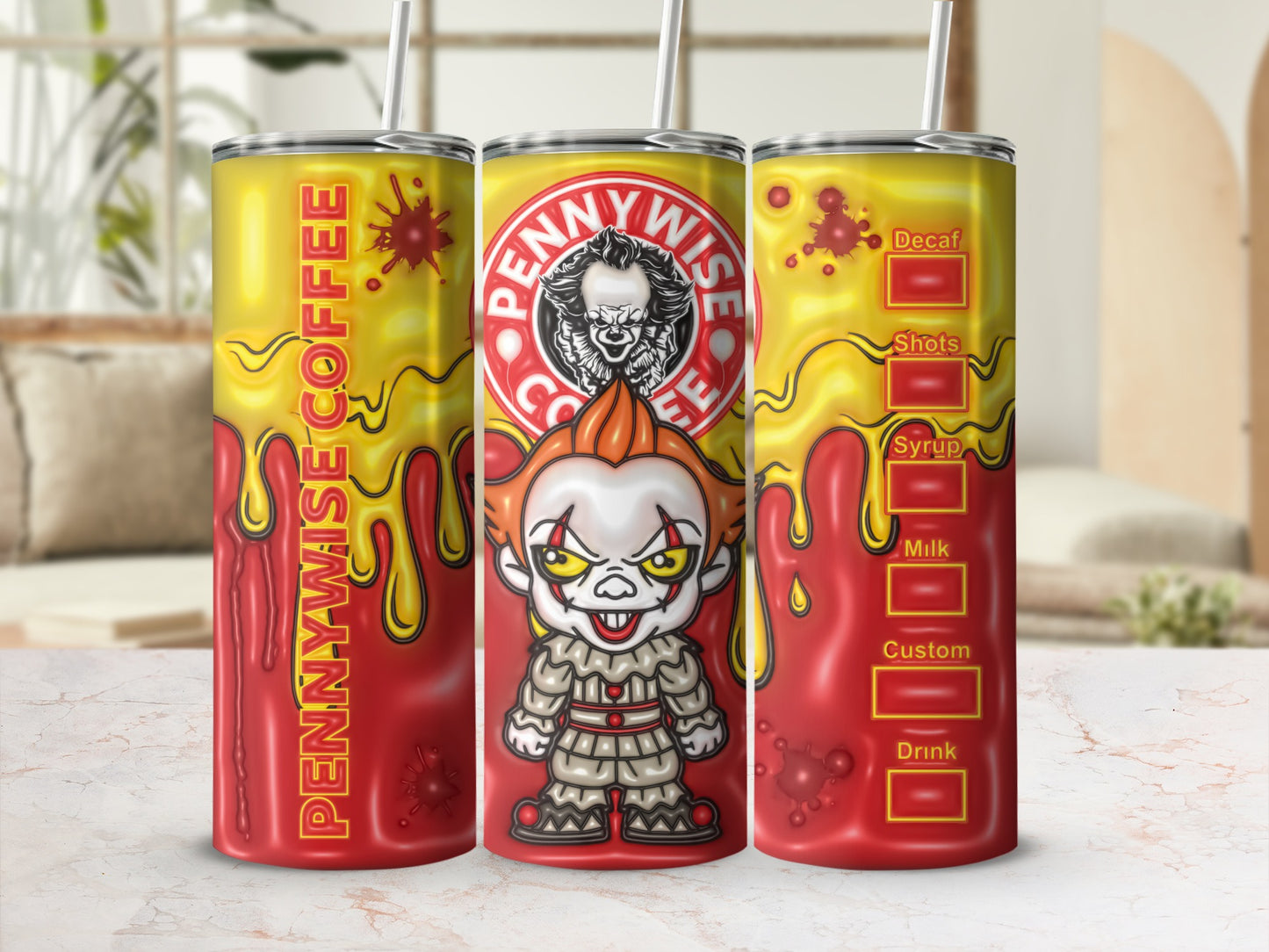 Pennywise Coffee Design Insulated Tumbler With Straw