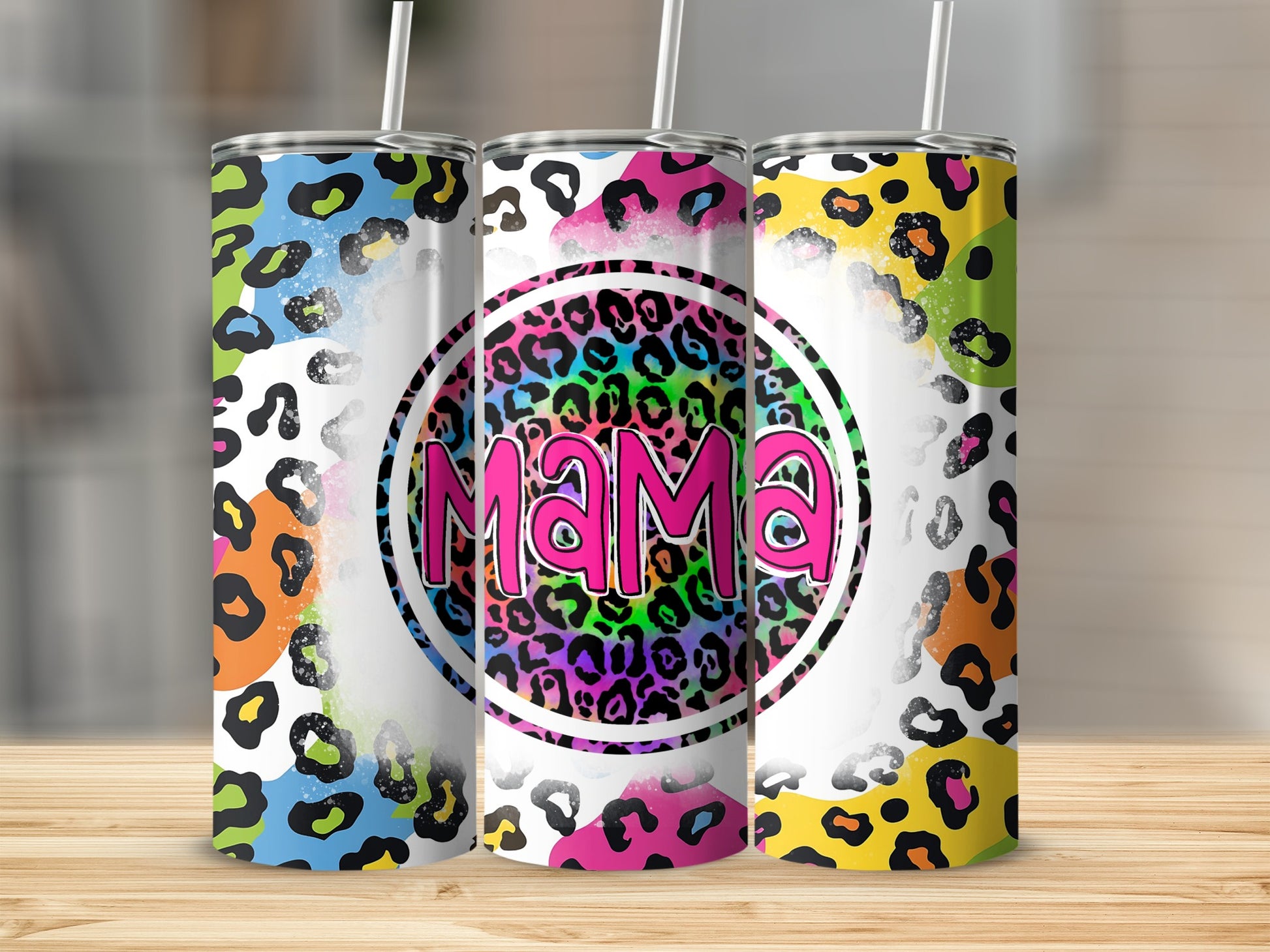 Colorful Leopard Print Mama Tumbler Cup