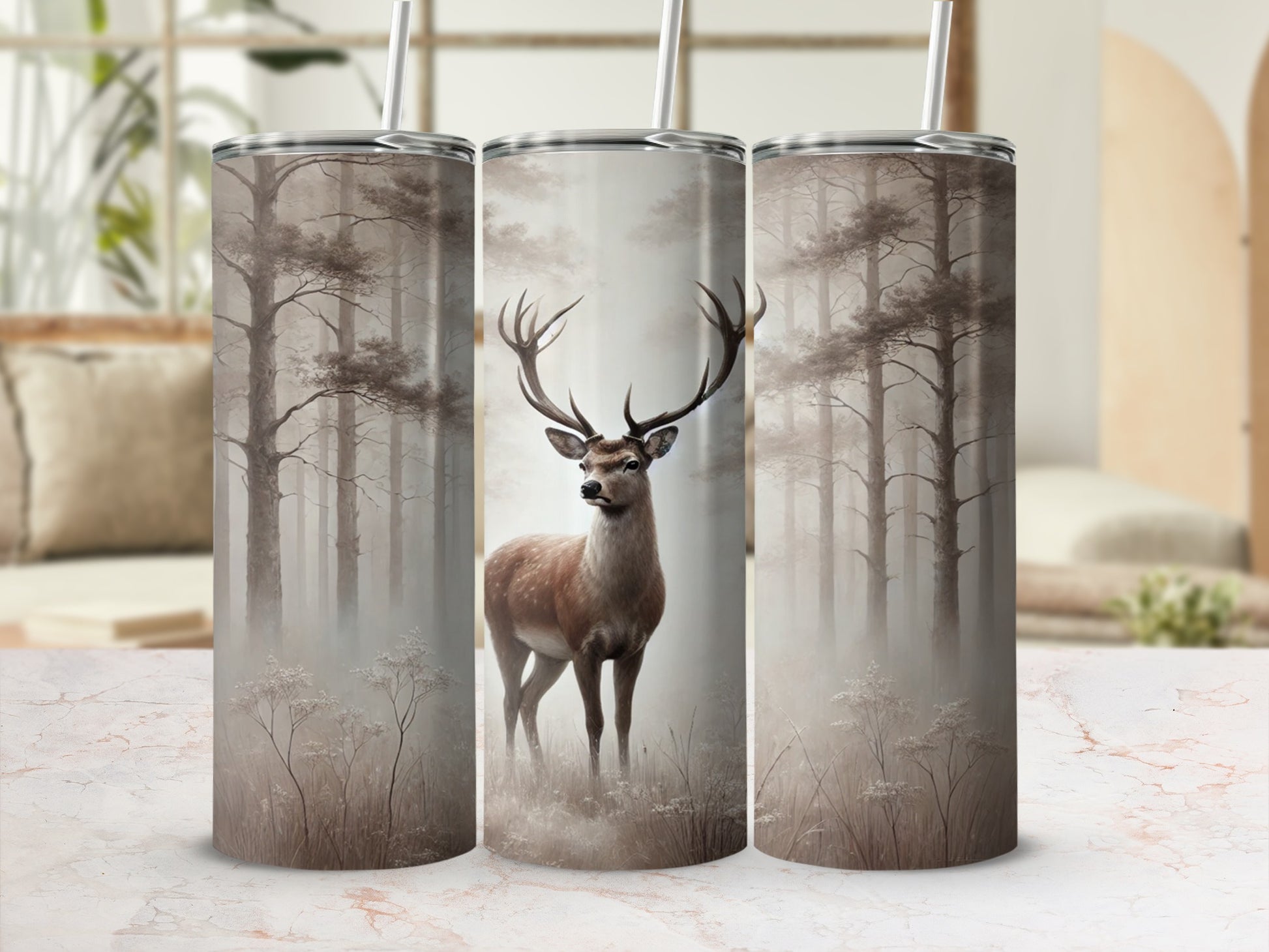 Majestic Deer in Misty Forest Tumbler product