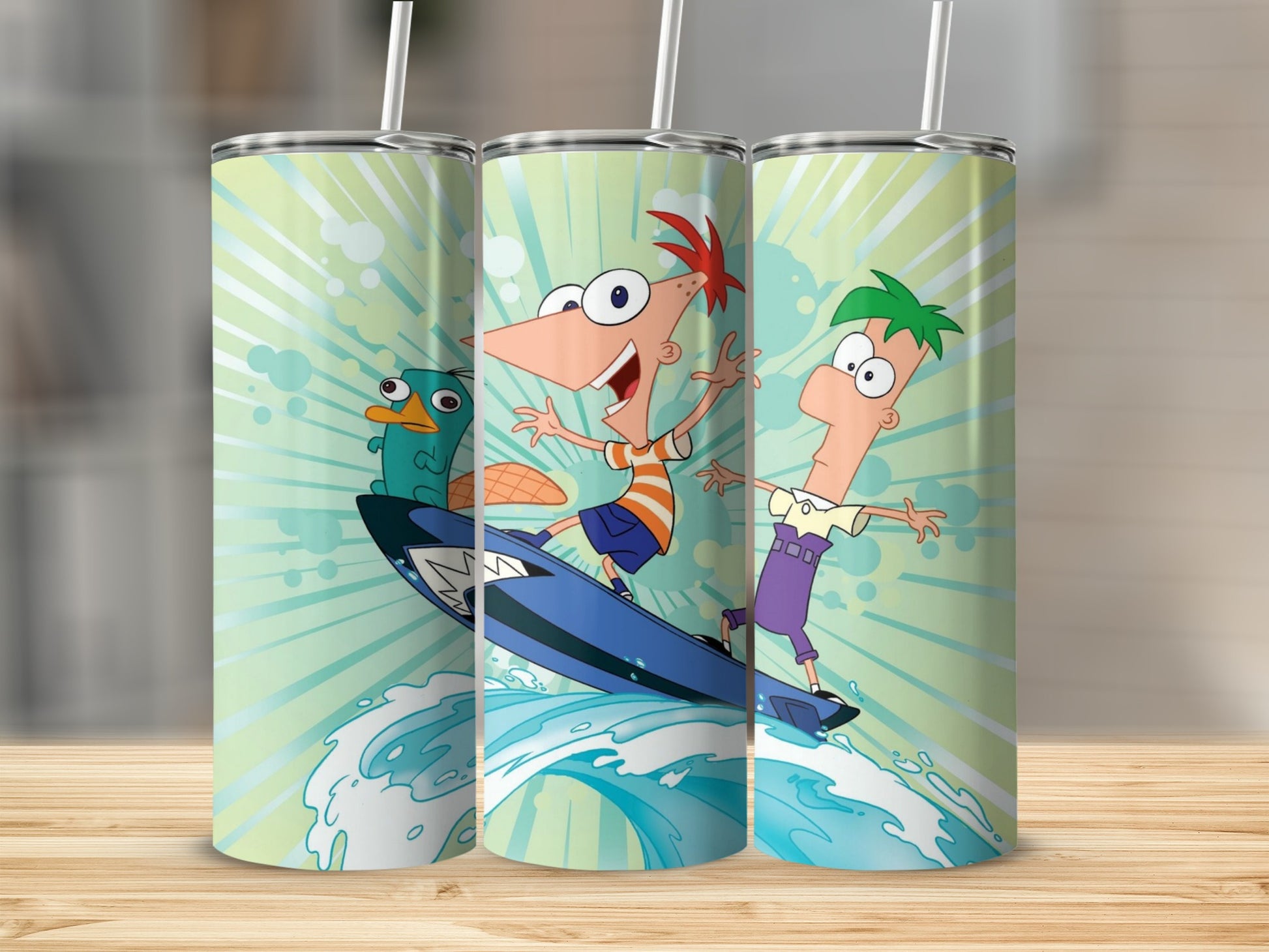 Phineas and Ferb Surfing Tumbler with Perry Design