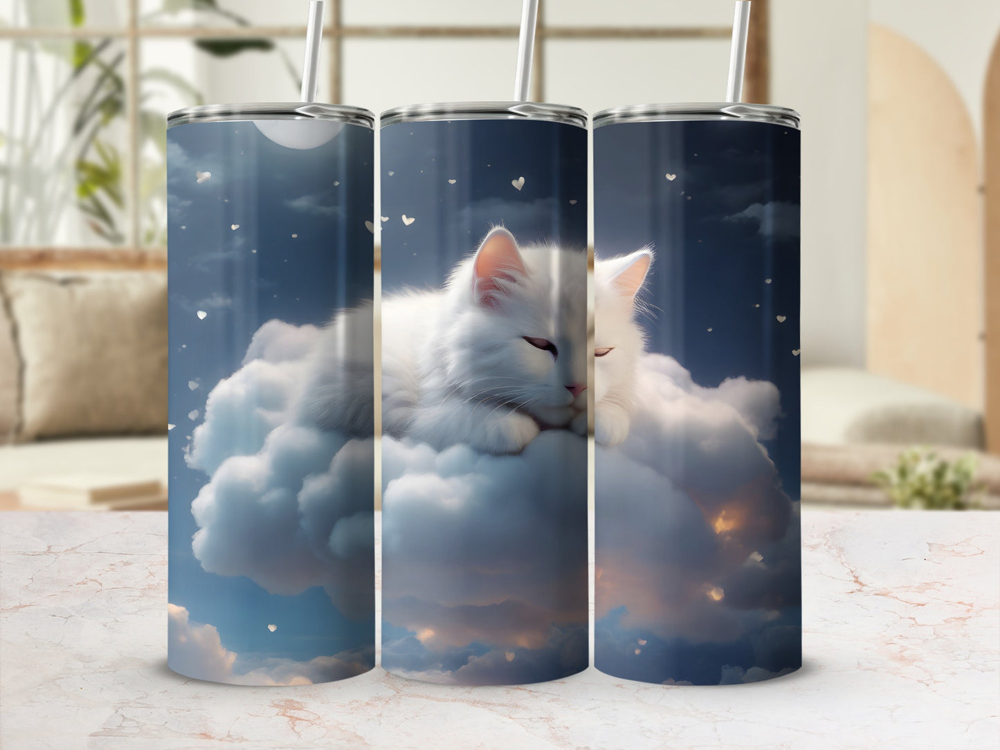 Sleeping White Cats Cloud Sky Moon Hearts product type